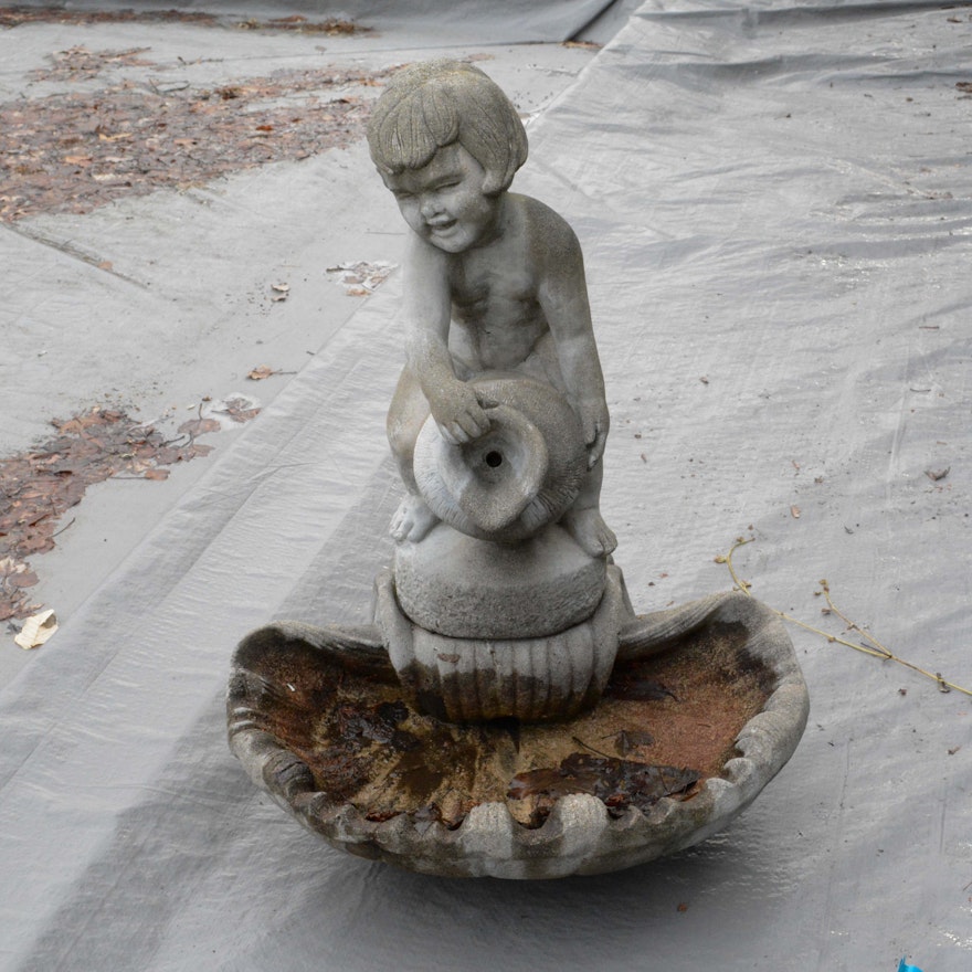 Cast Concrete Garden Bird Bath Statuette