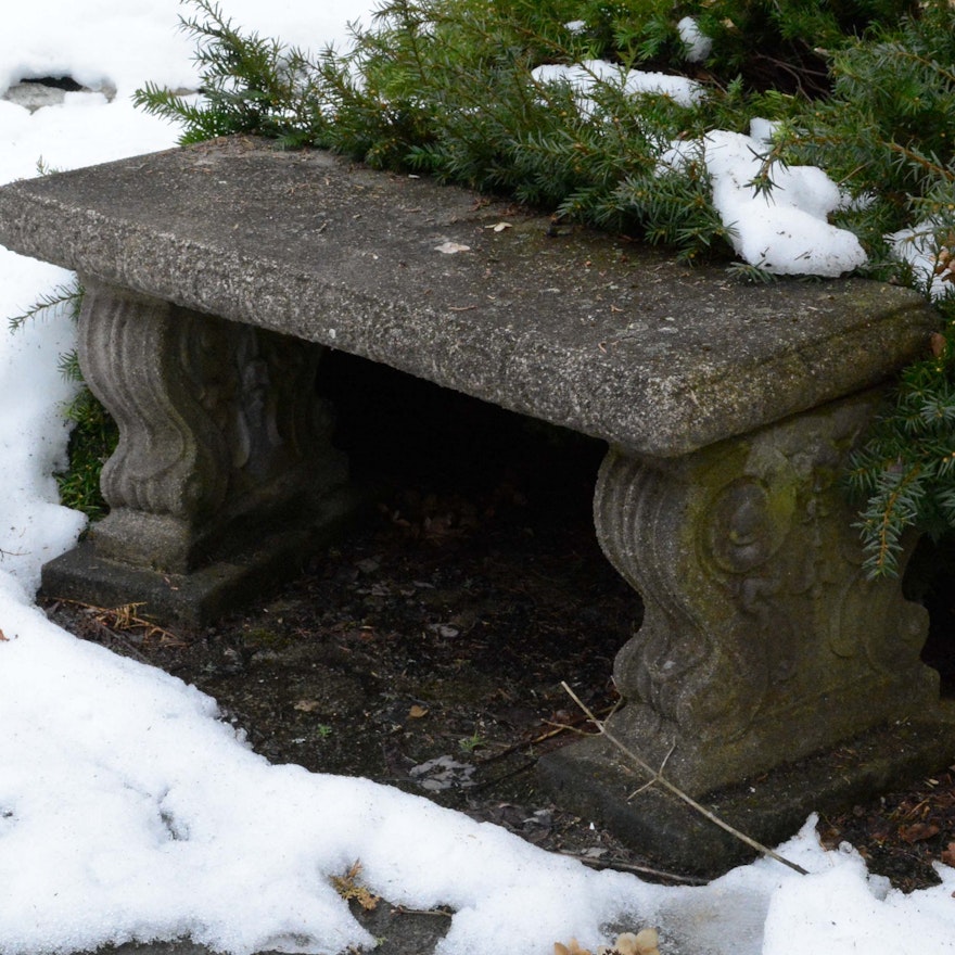Carved Stone Garden Bench