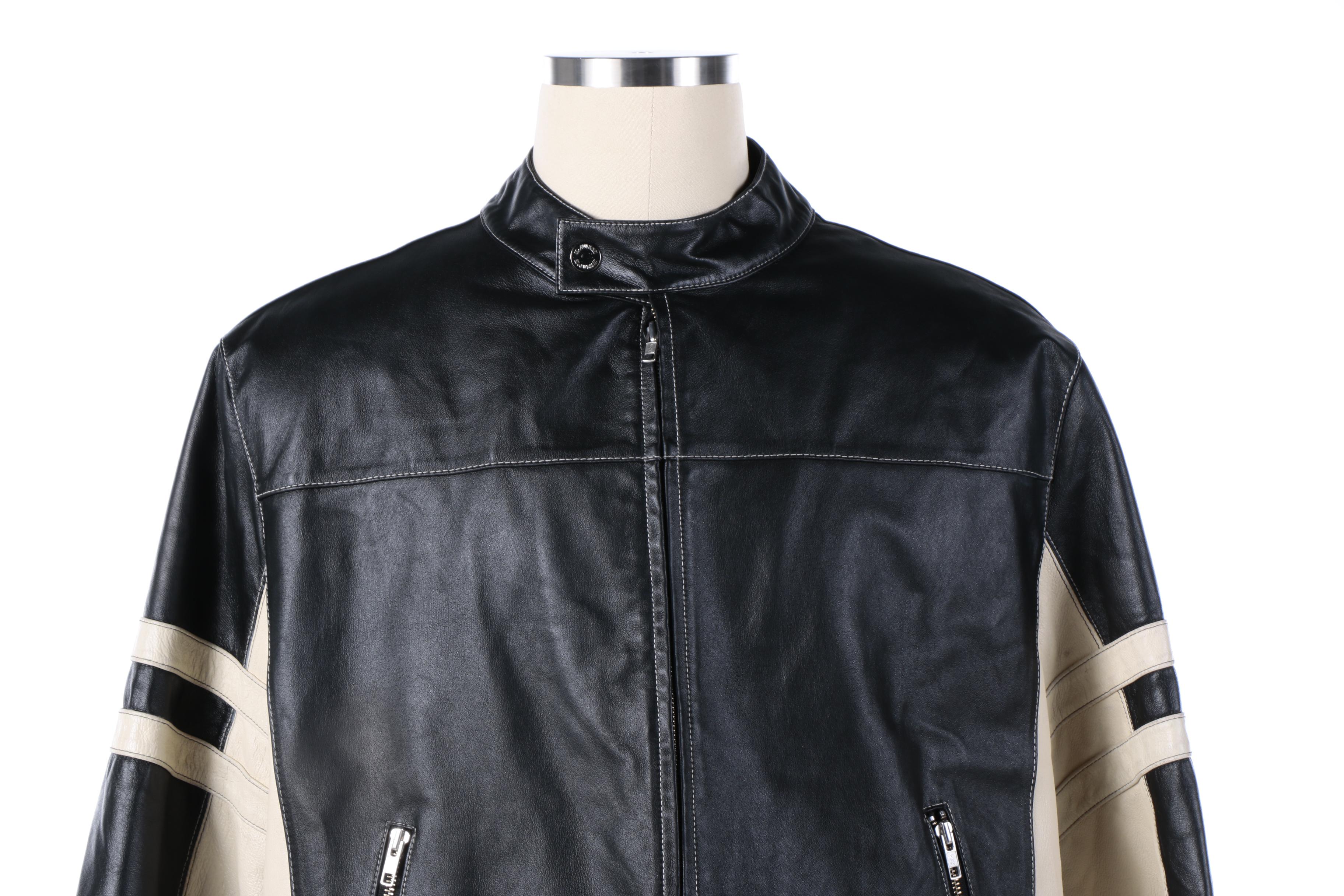 Men's Wilsons Leather Black and White Moto Jacket