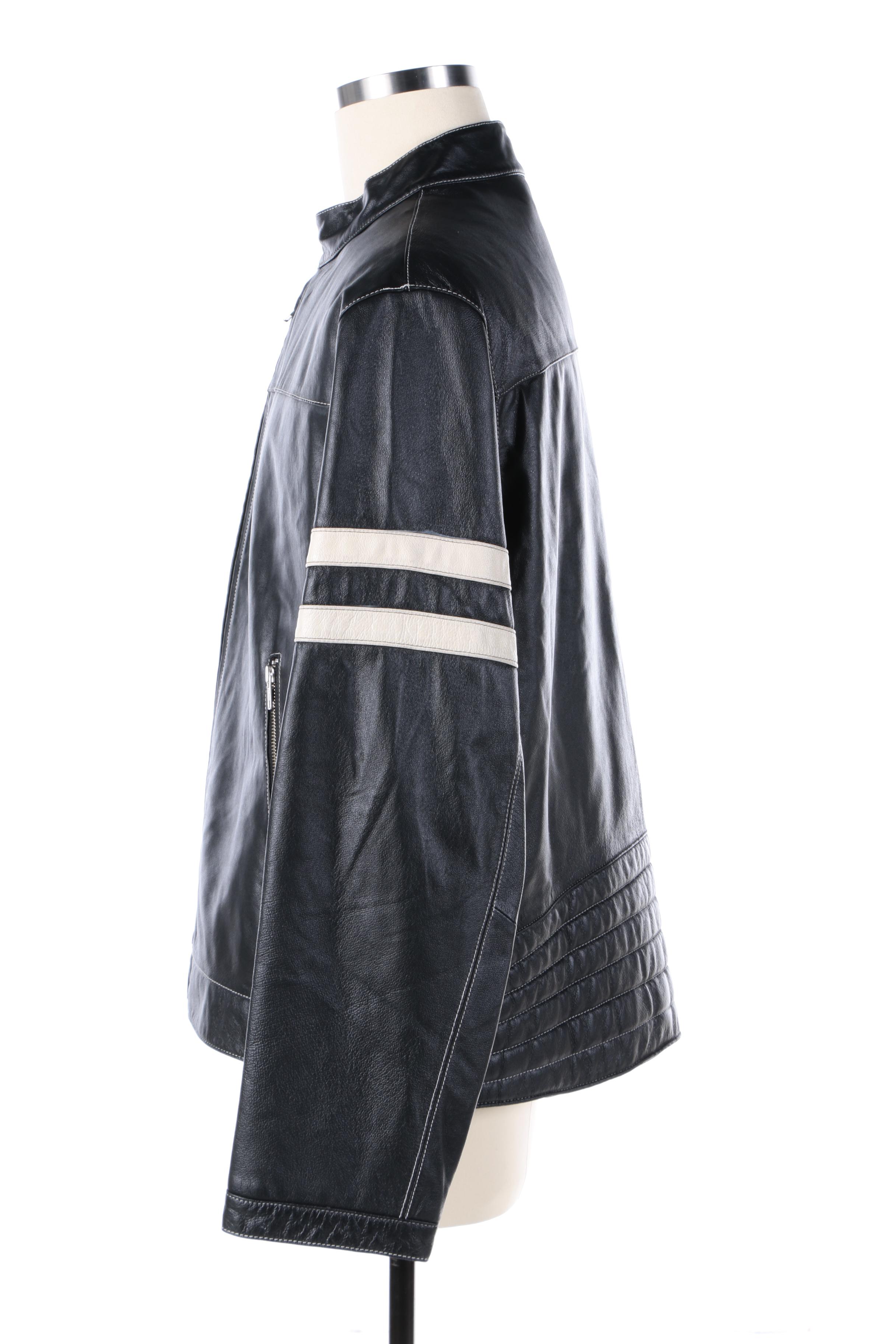 Men's Wilsons Leather Black and White Moto Jacket