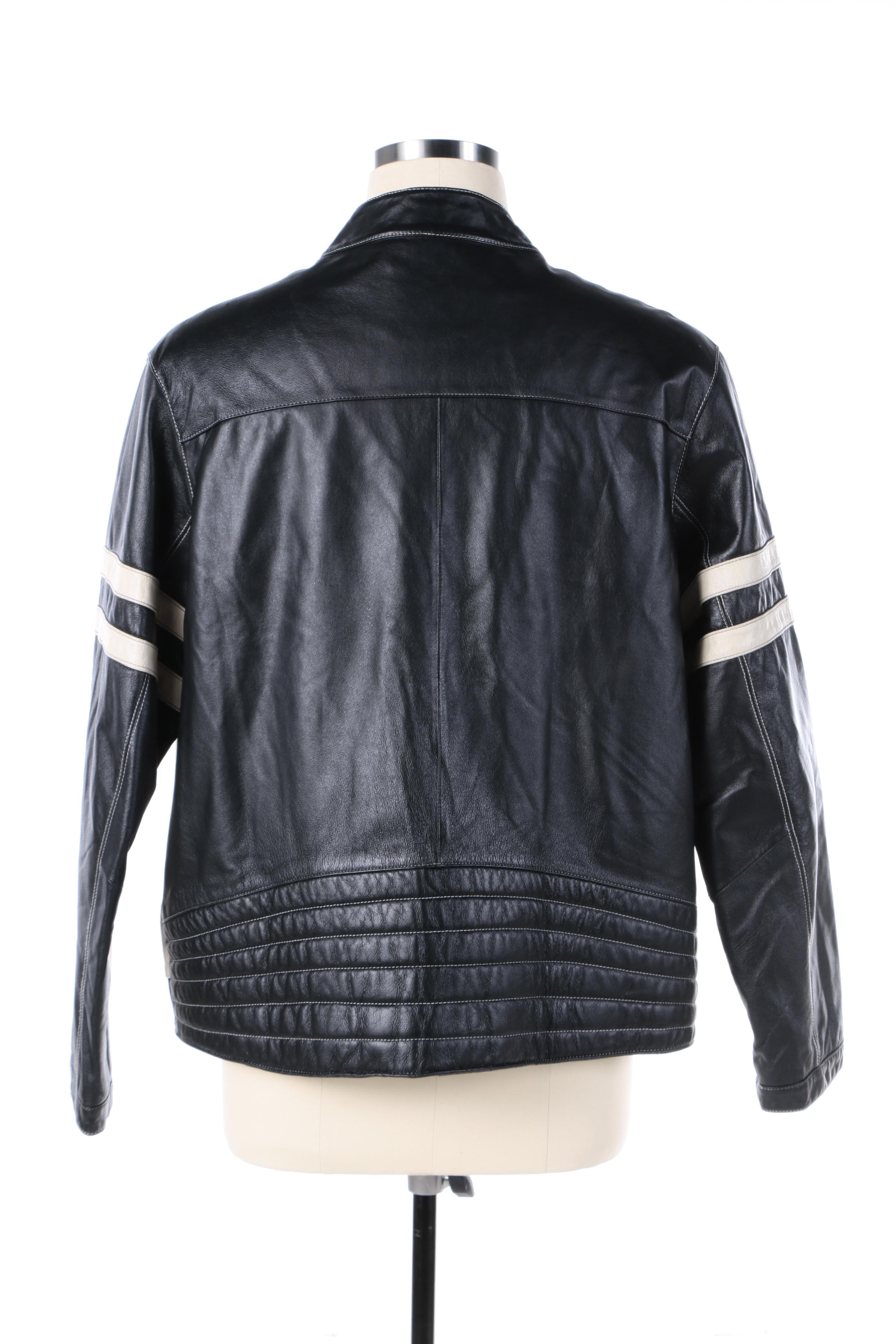 Men's Wilsons Leather Black and White Moto Jacket