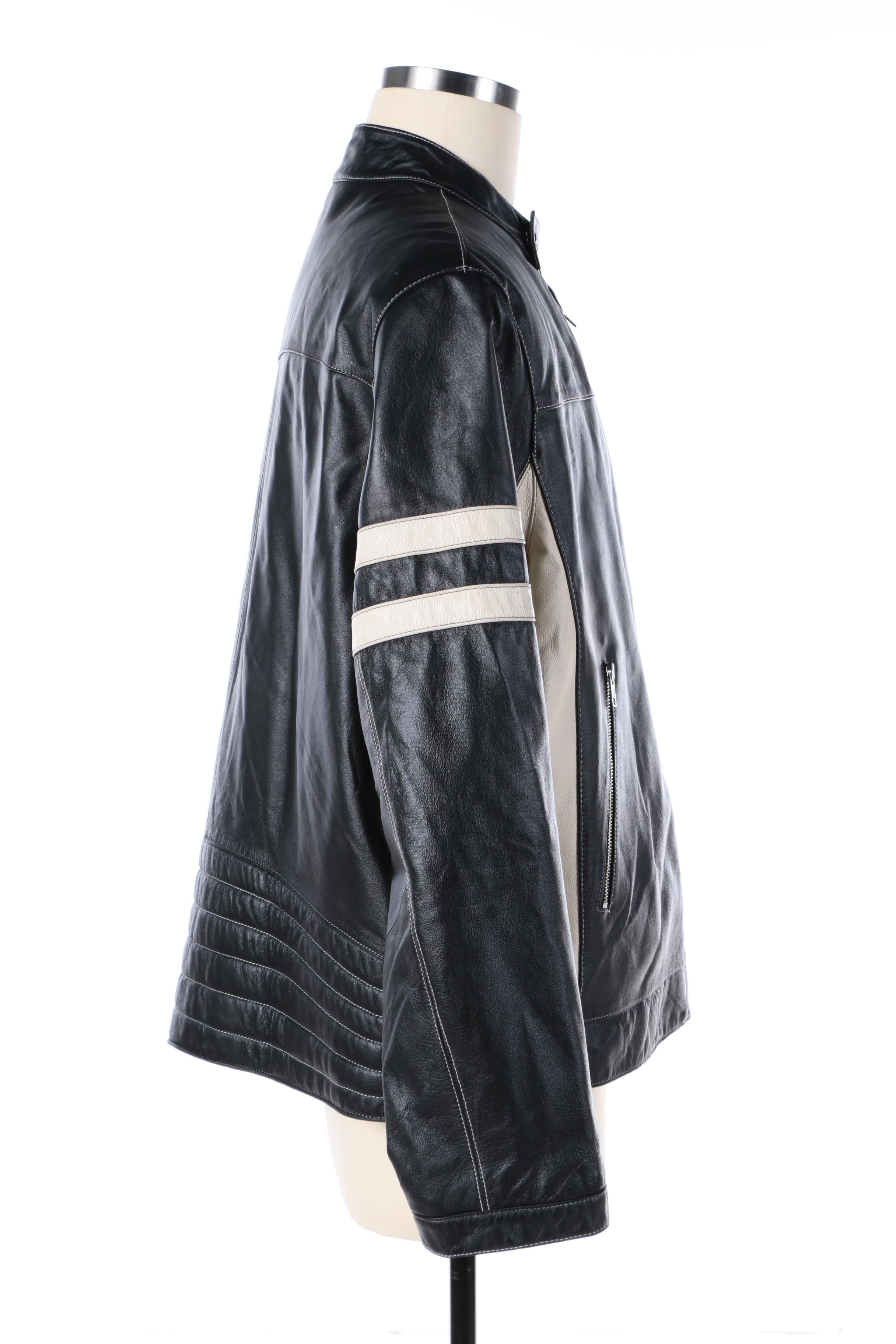 Men's Wilsons Leather Black and White Moto Jacket