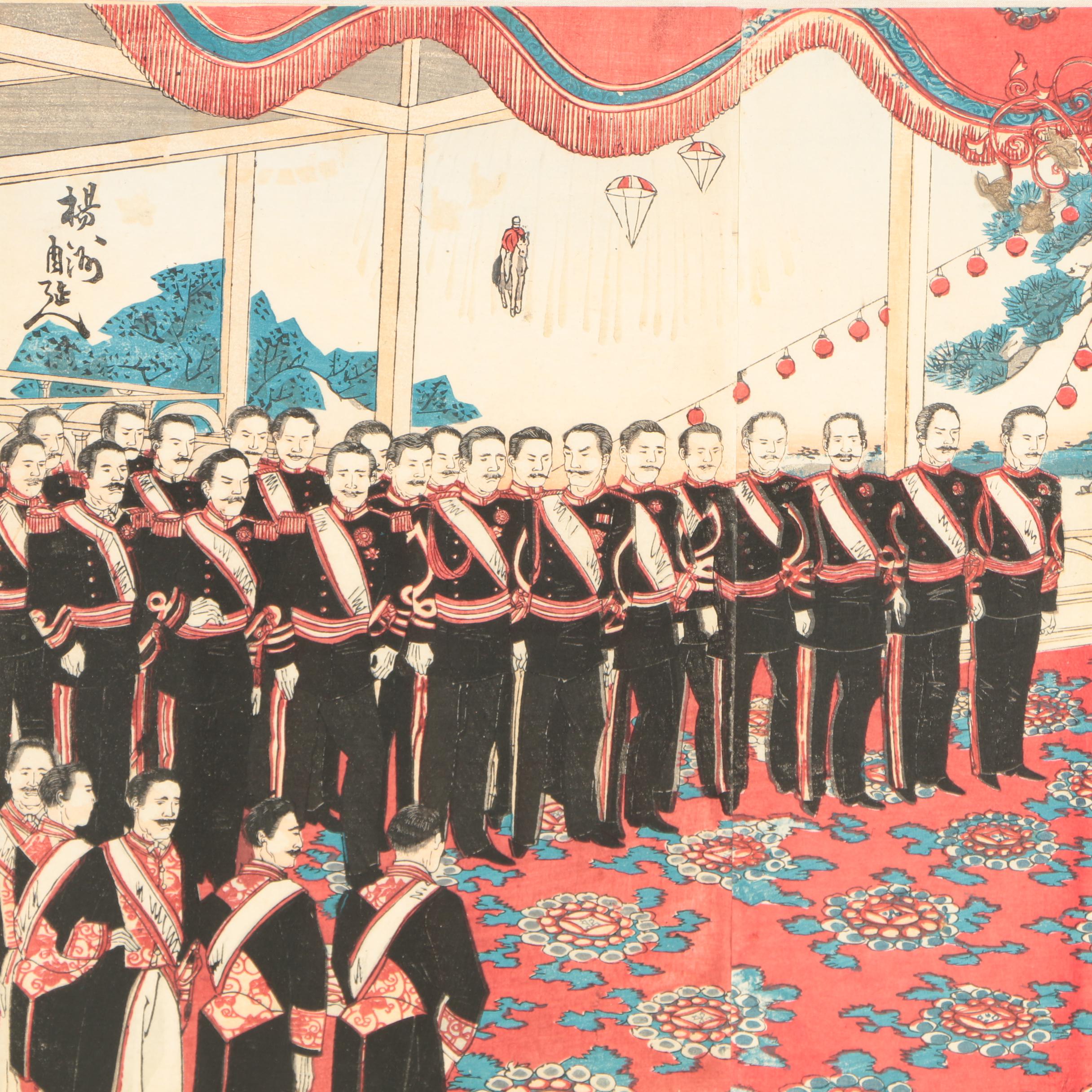 Toyohara Chikanobu's "Silver Wedding Anniversary" Ukiyo-e Woodblock Triptych