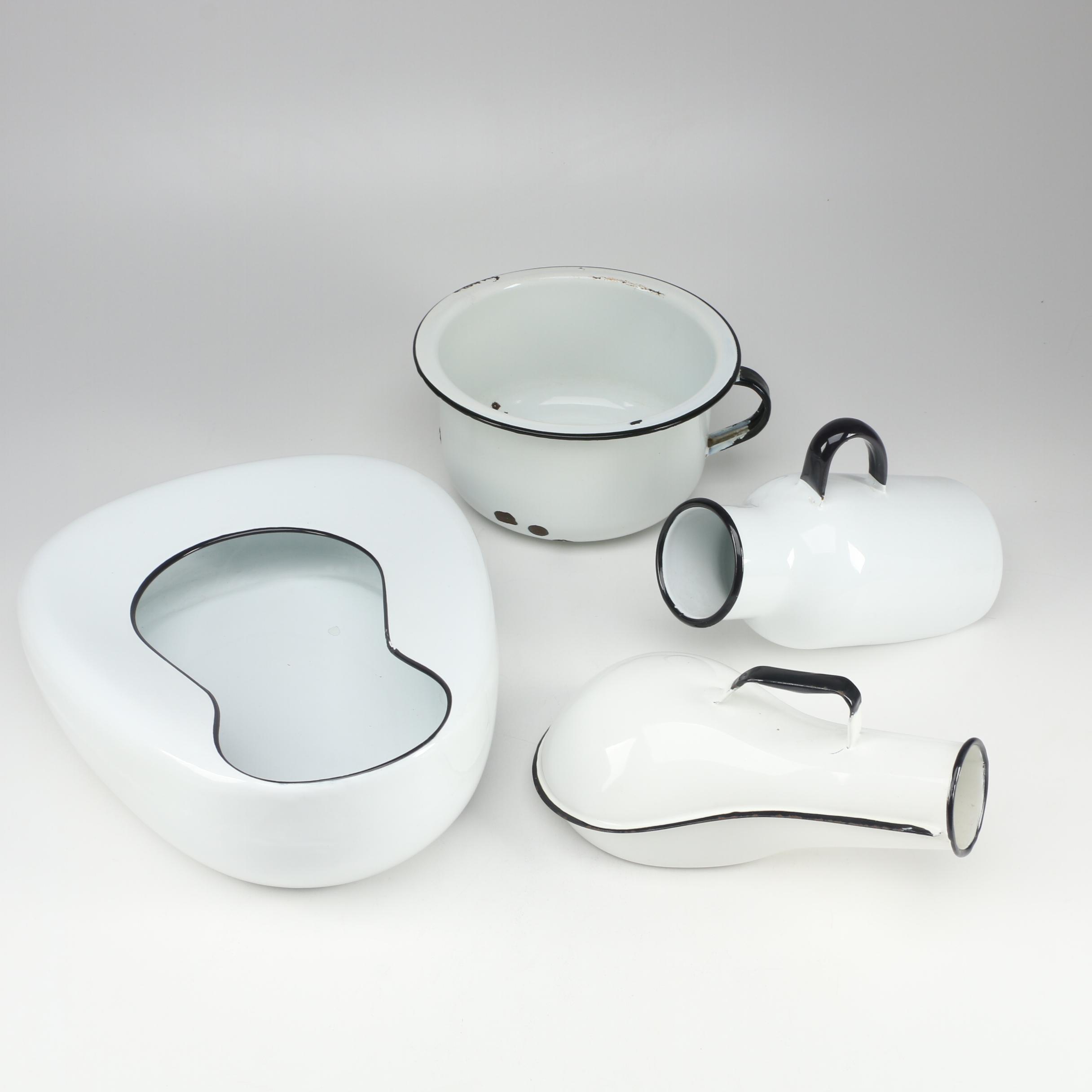 Vintage Enamel Bedpans and Urinals