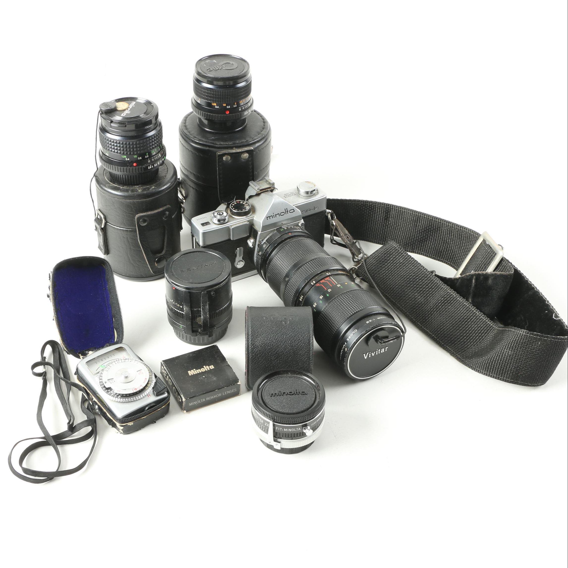 Vintage Minolta SR-1s 35mm SLR Camera with Lenses and Light Meter