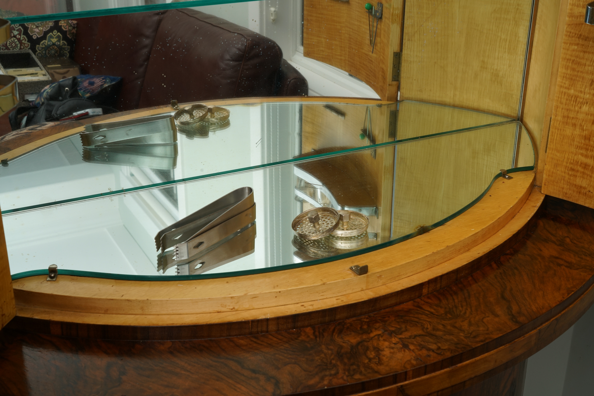 English Art Deco Walnut Cocktail Cabinet by Gold & Feather Products