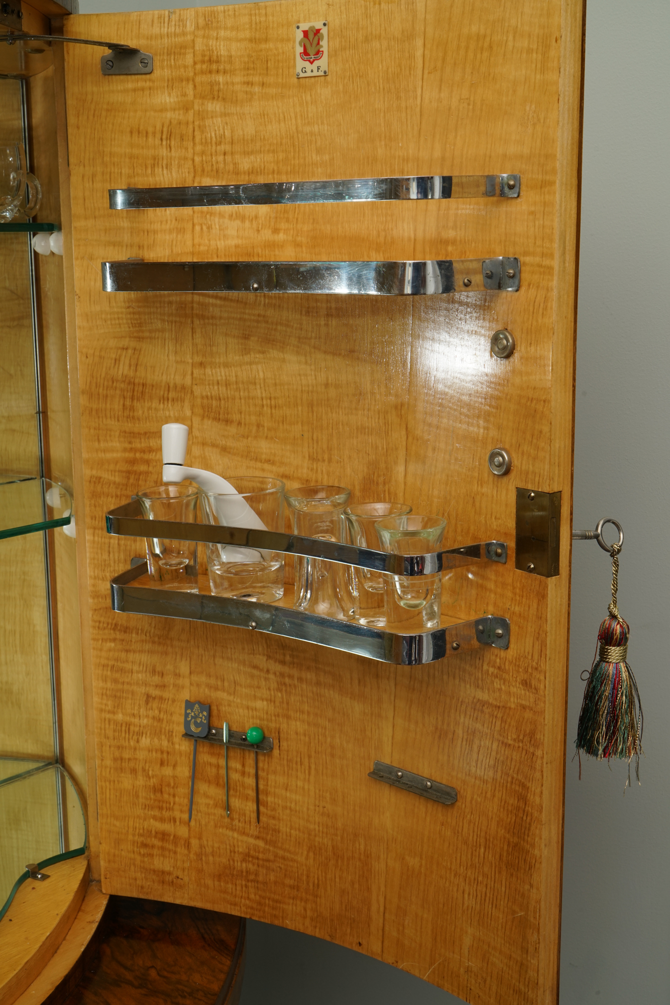 English Art Deco Walnut Cocktail Cabinet by Gold & Feather Products