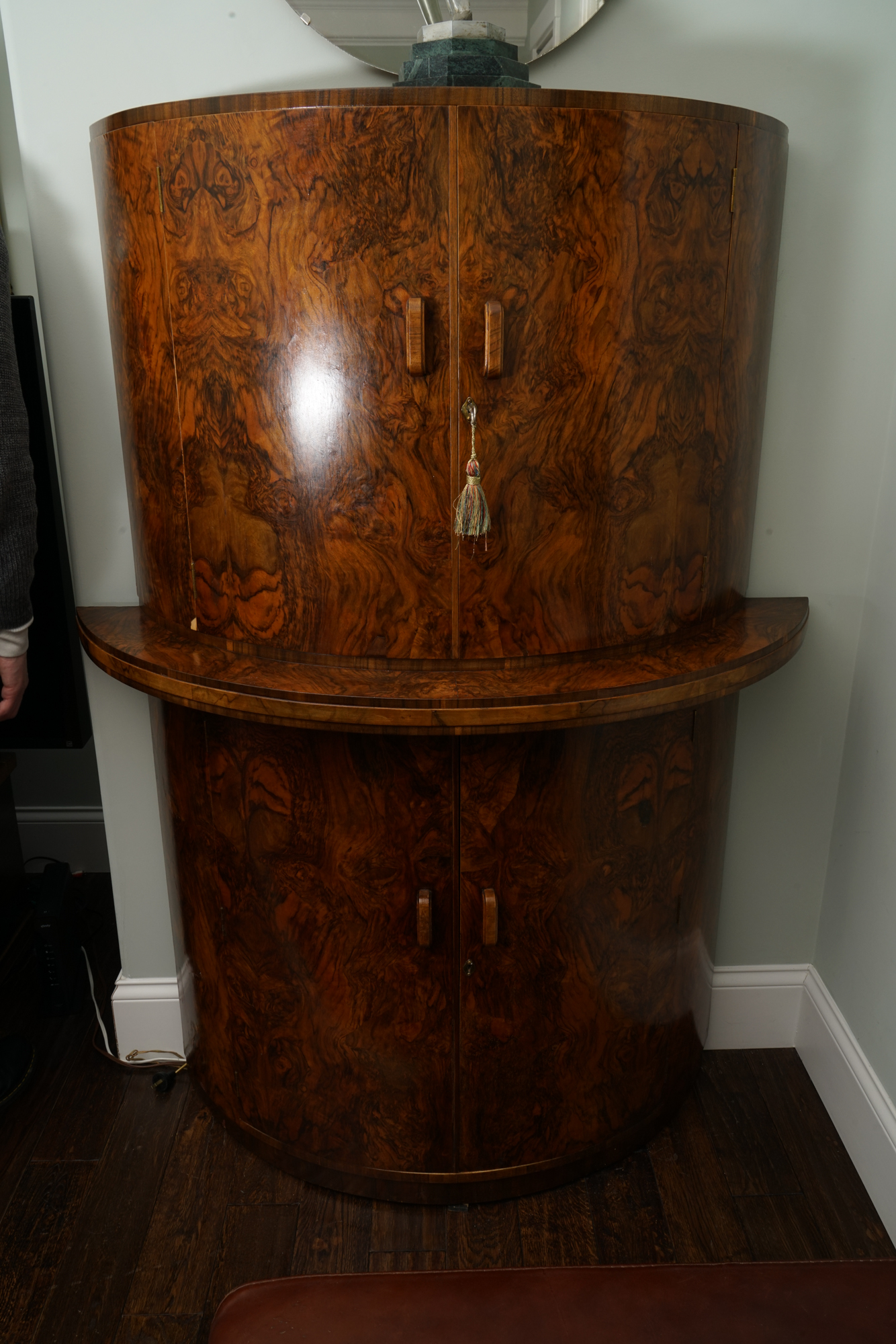 English Art Deco Walnut Cocktail Cabinet by Gold & Feather Products