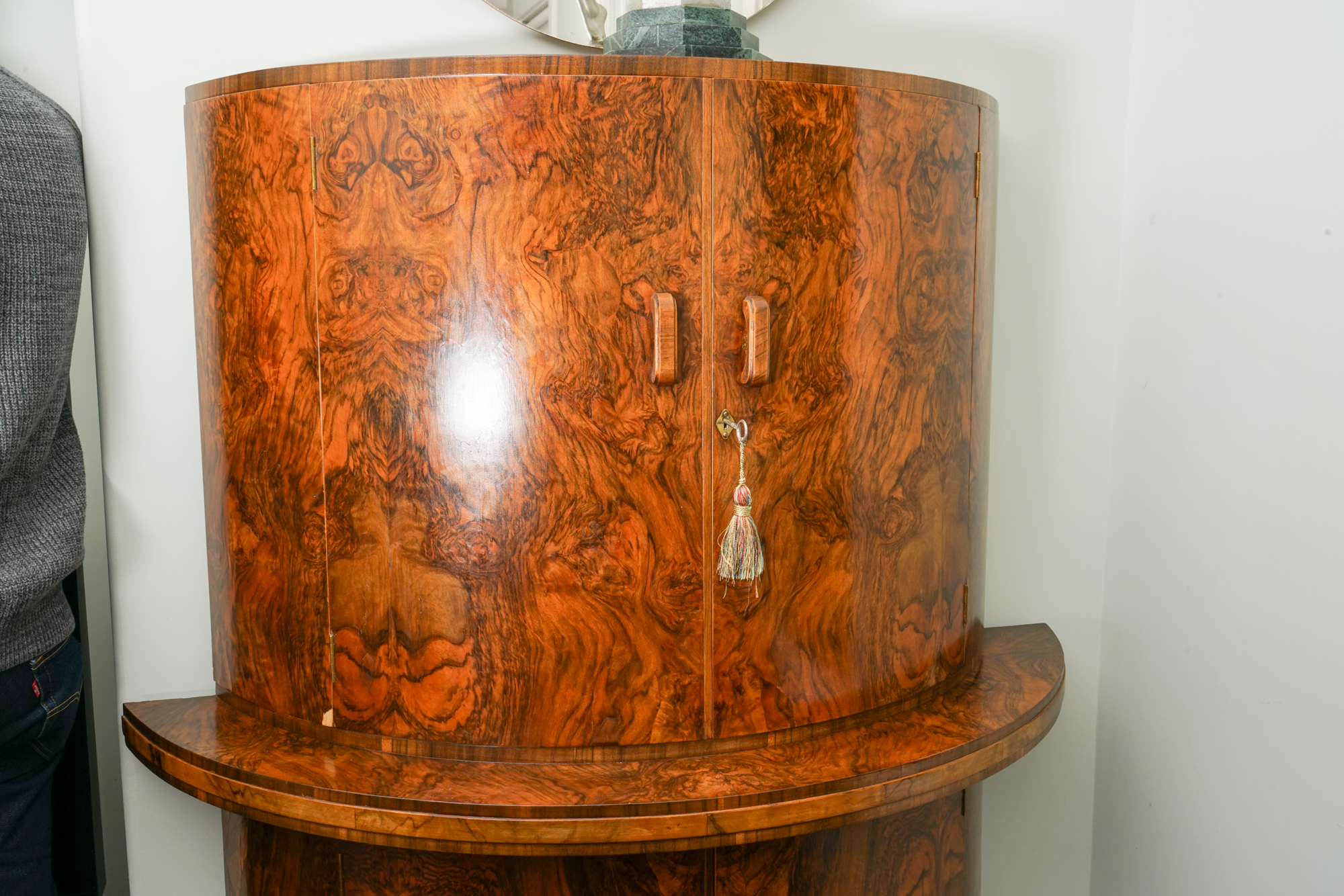 English Art Deco Walnut Cocktail Cabinet by Gold & Feather Products