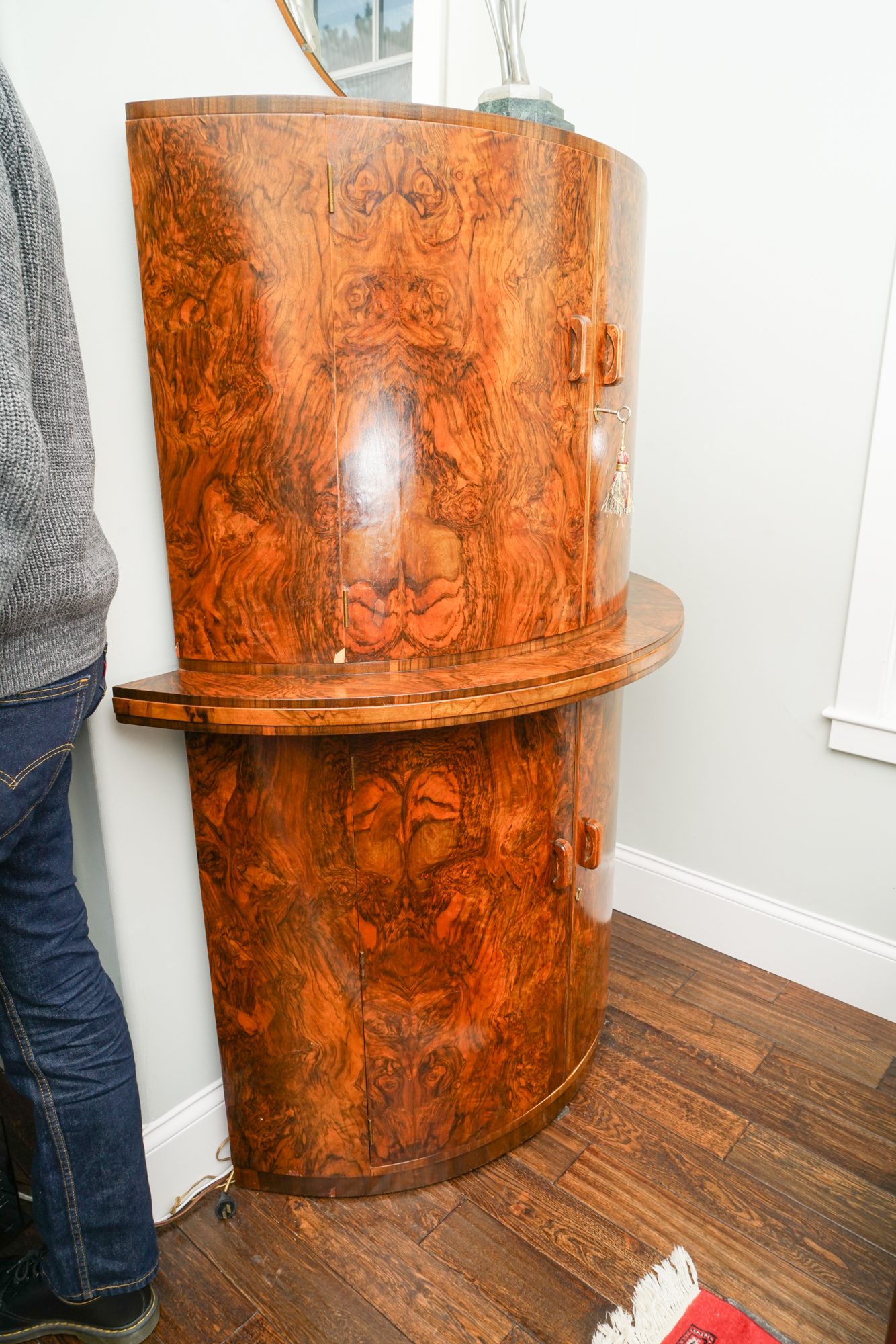 English Art Deco Walnut Cocktail Cabinet by Gold & Feather Products