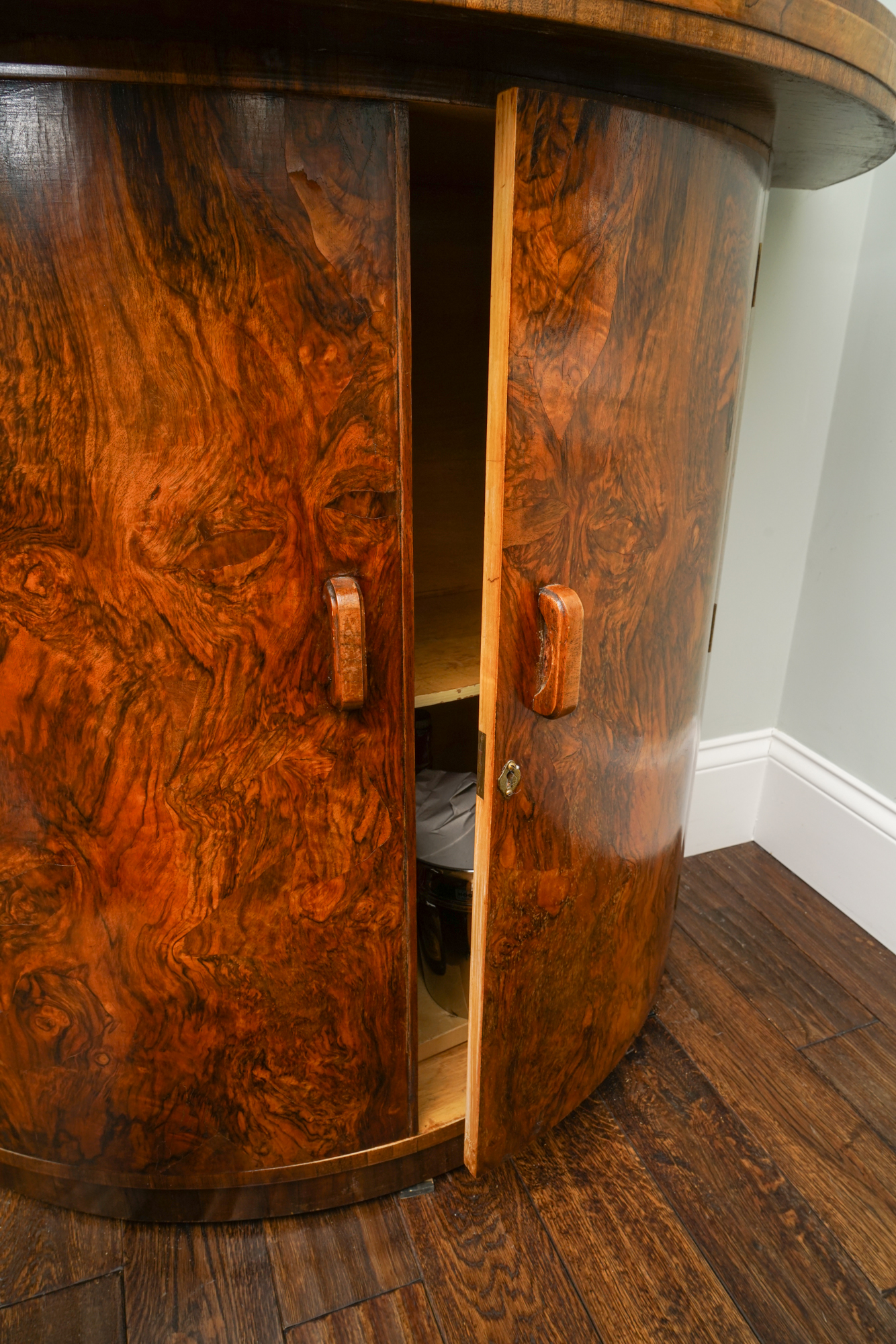 English Art Deco Walnut Cocktail Cabinet by Gold & Feather Products