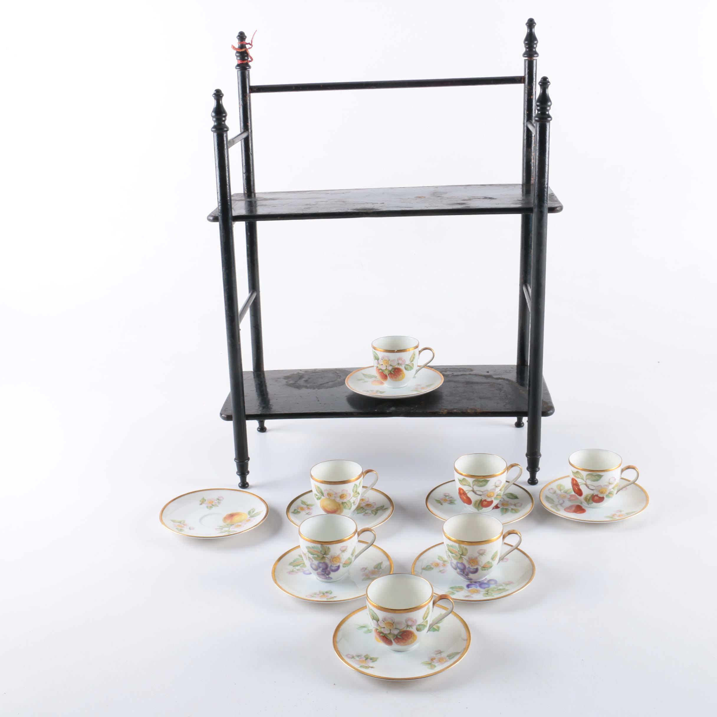 Vintage Hutschenreuther Demitasse Cups and Saucers with Display Shelf
