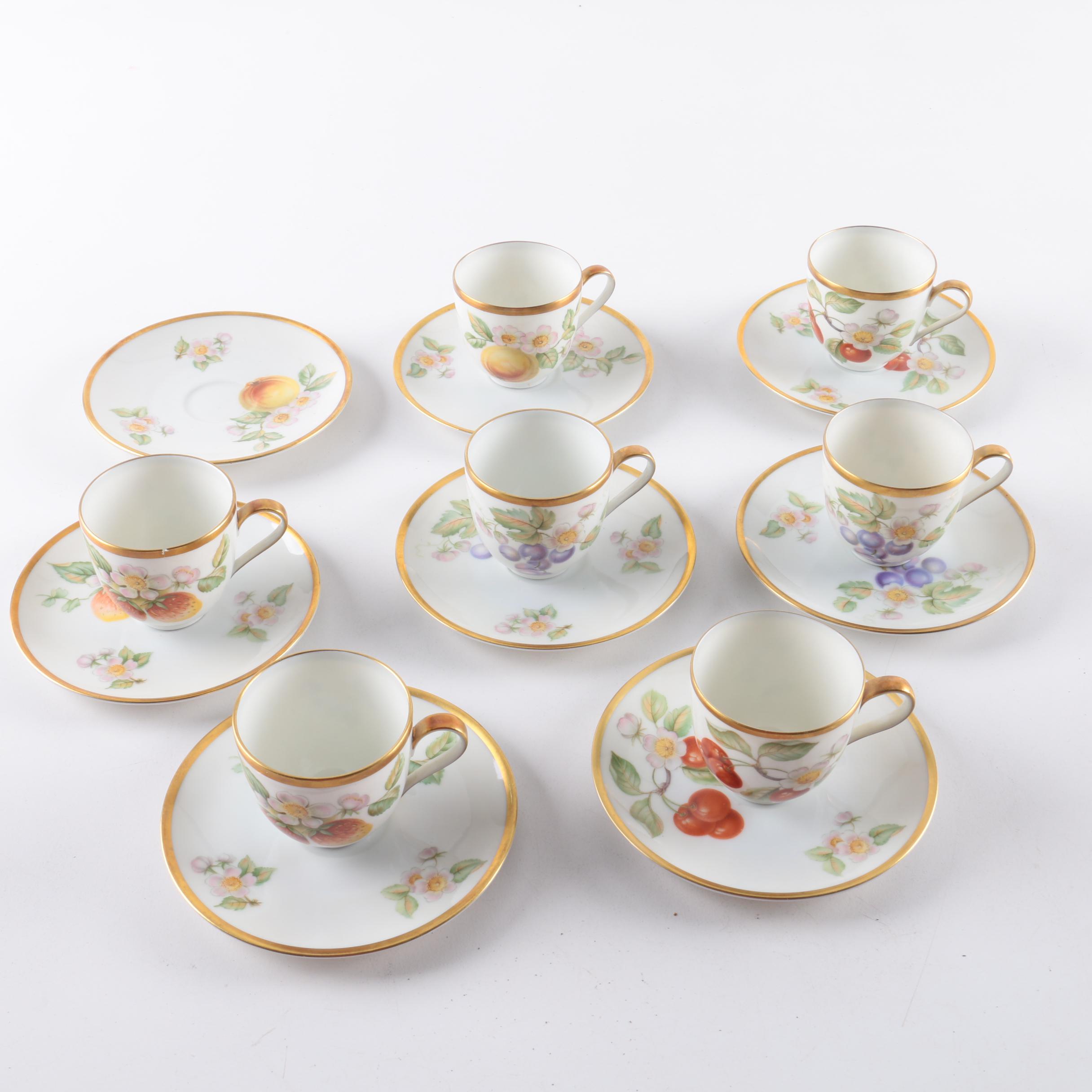 Vintage Hutschenreuther Demitasse Cups and Saucers with Display Shelf