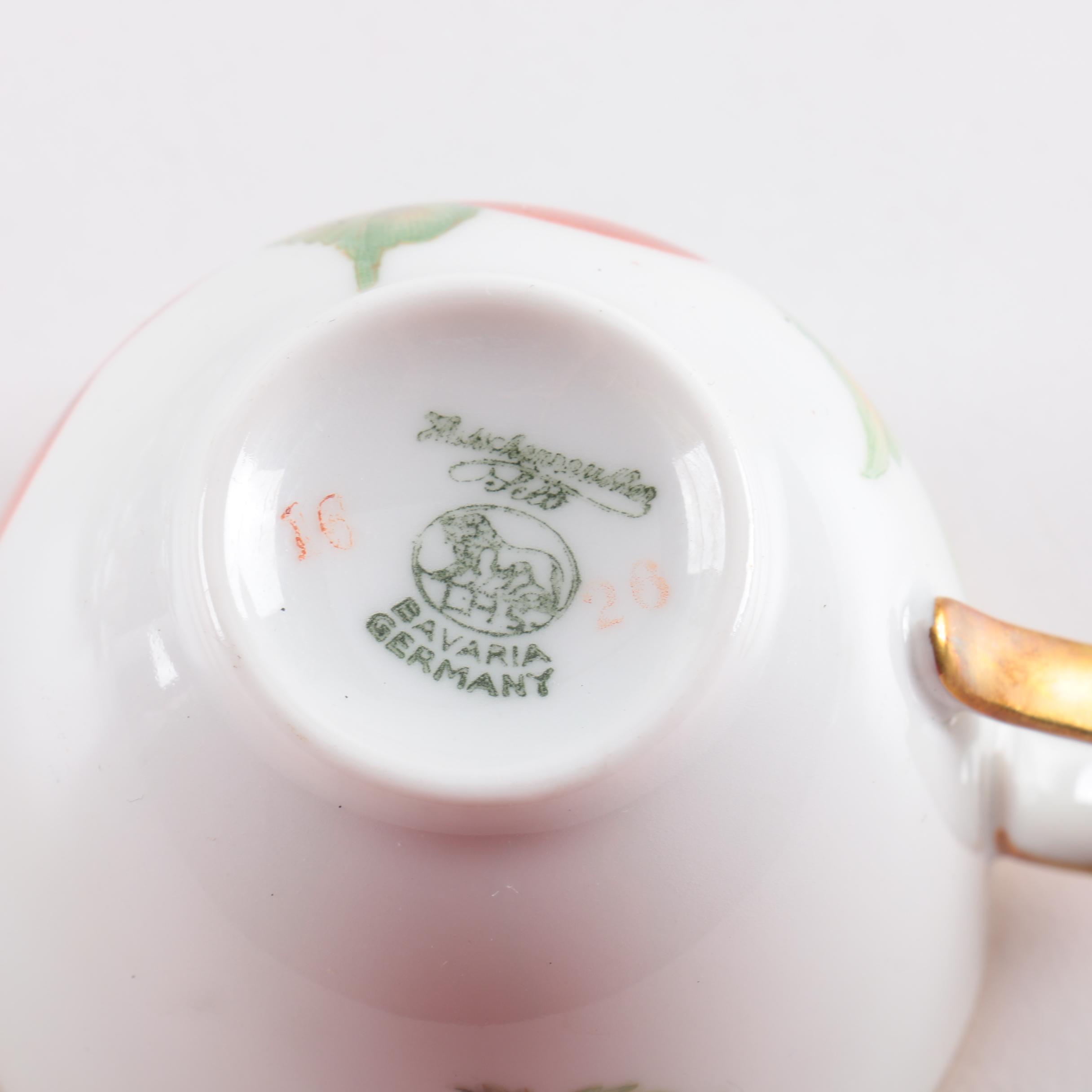 Vintage Hutschenreuther Demitasse Cups and Saucers with Display Shelf