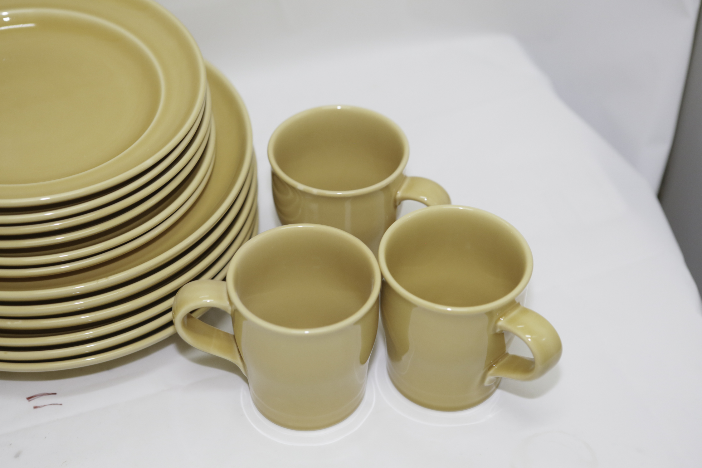 Pottery Barn "Sophia" Yellow Stoneware Plates, Bowls, Mugs and a Pitcher