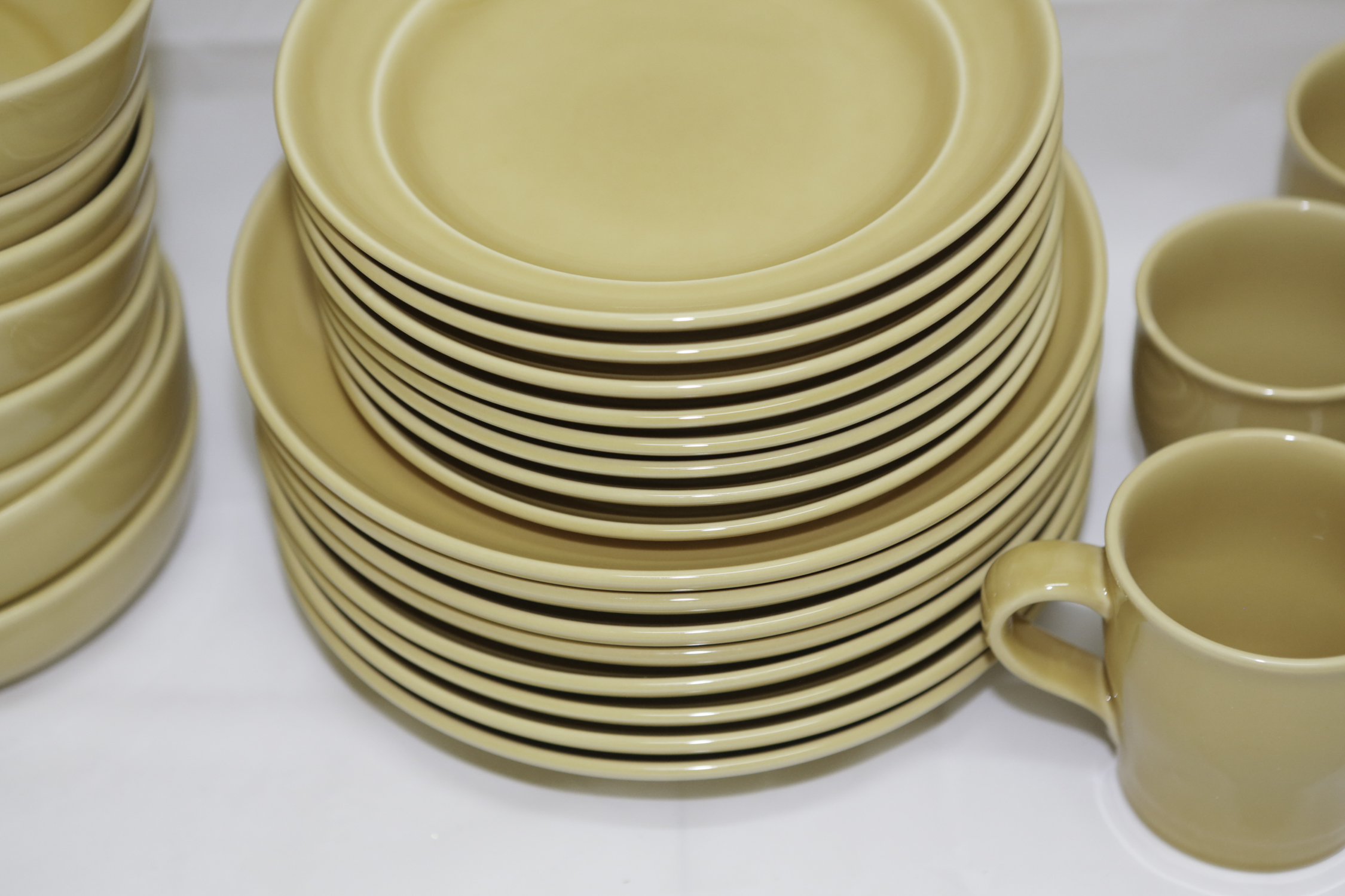 Pottery Barn "Sophia" Yellow Stoneware Plates, Bowls and Mugs