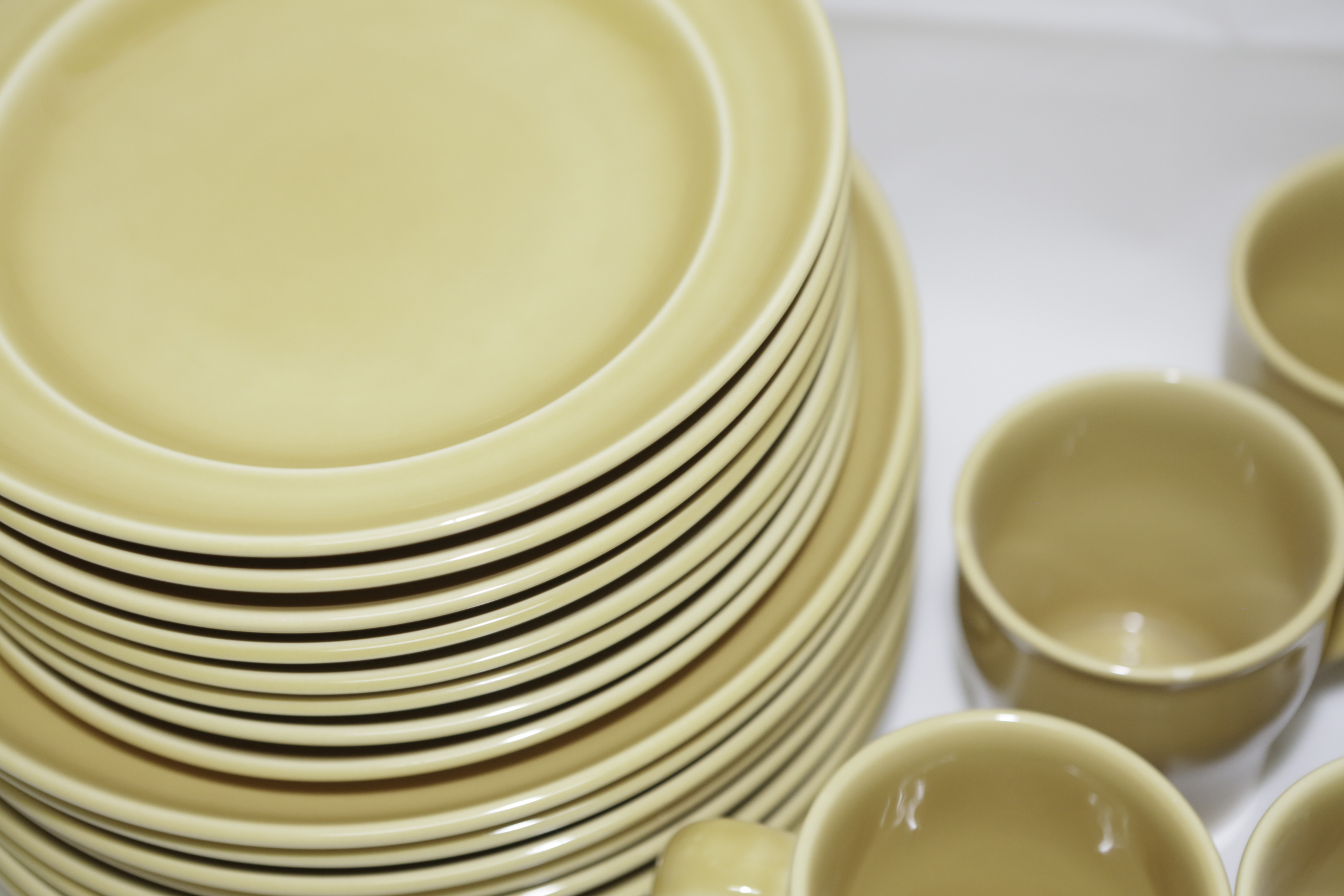 Pottery Barn "Sophia" Yellow Stoneware Plates, Bowls and Mugs
