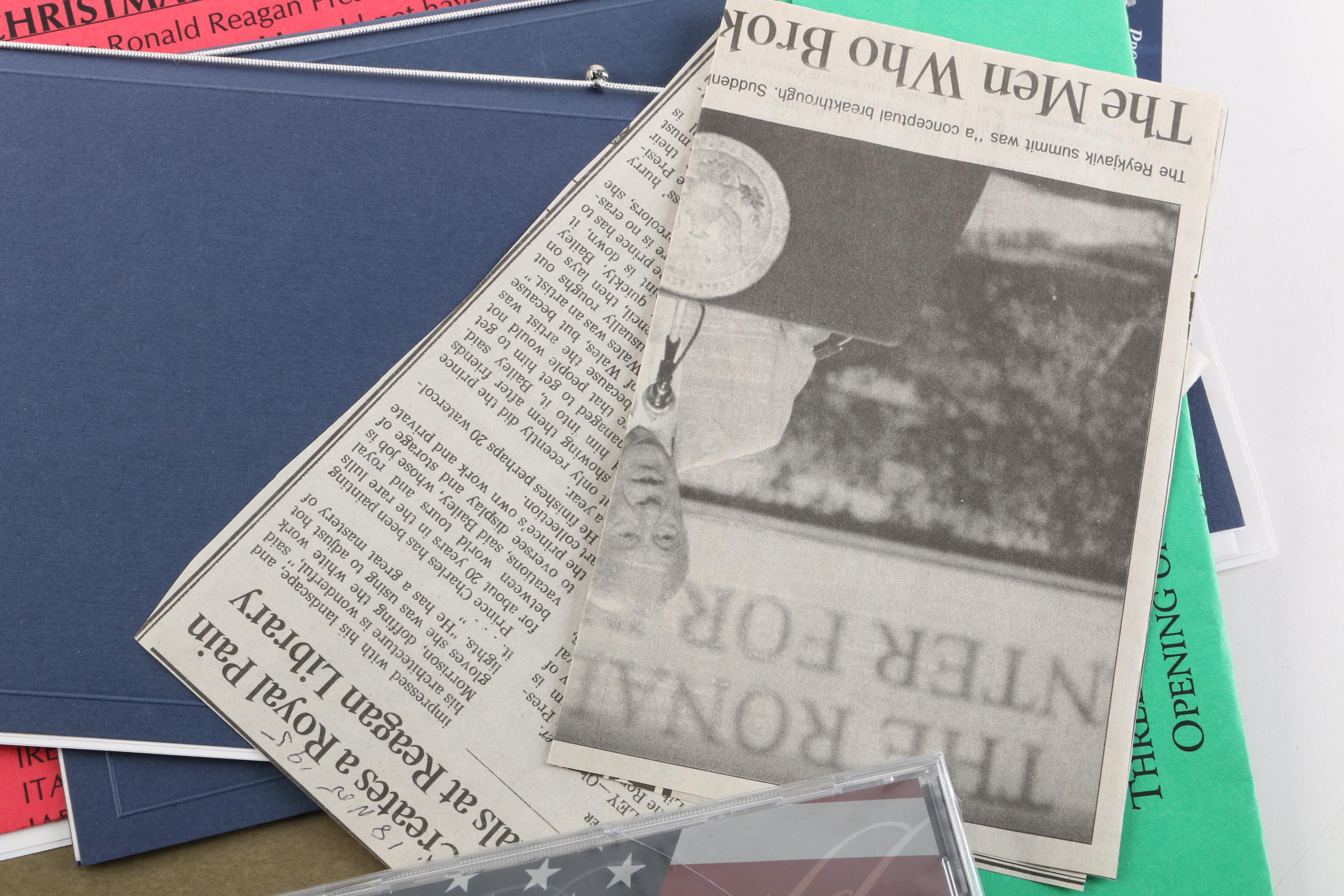 Ronald Reagan Memorabilia Including Music CD and First Day Of Issue Cover