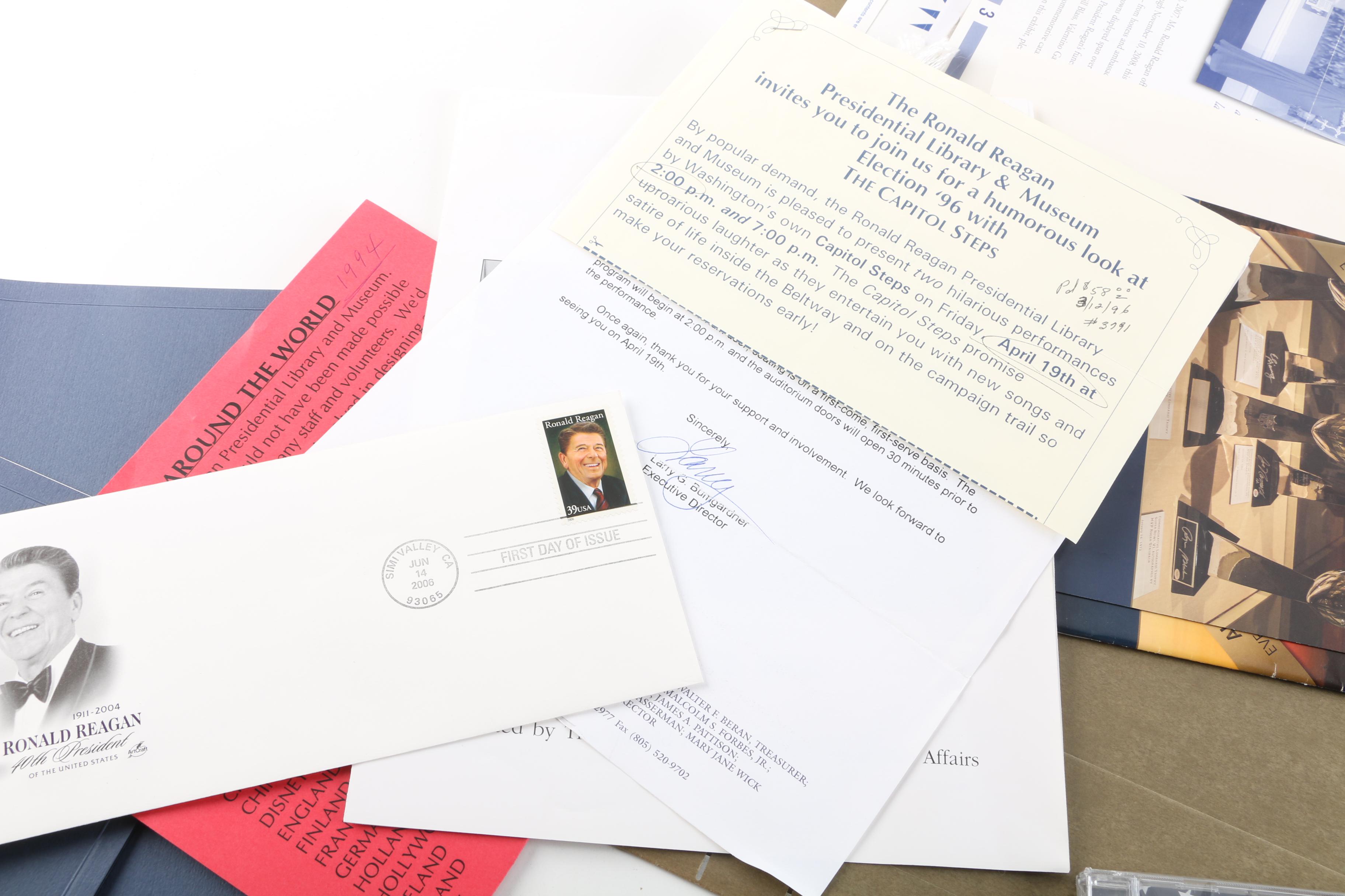 Ronald Reagan Memorabilia Including Music CD and First Day Of Issue Cover