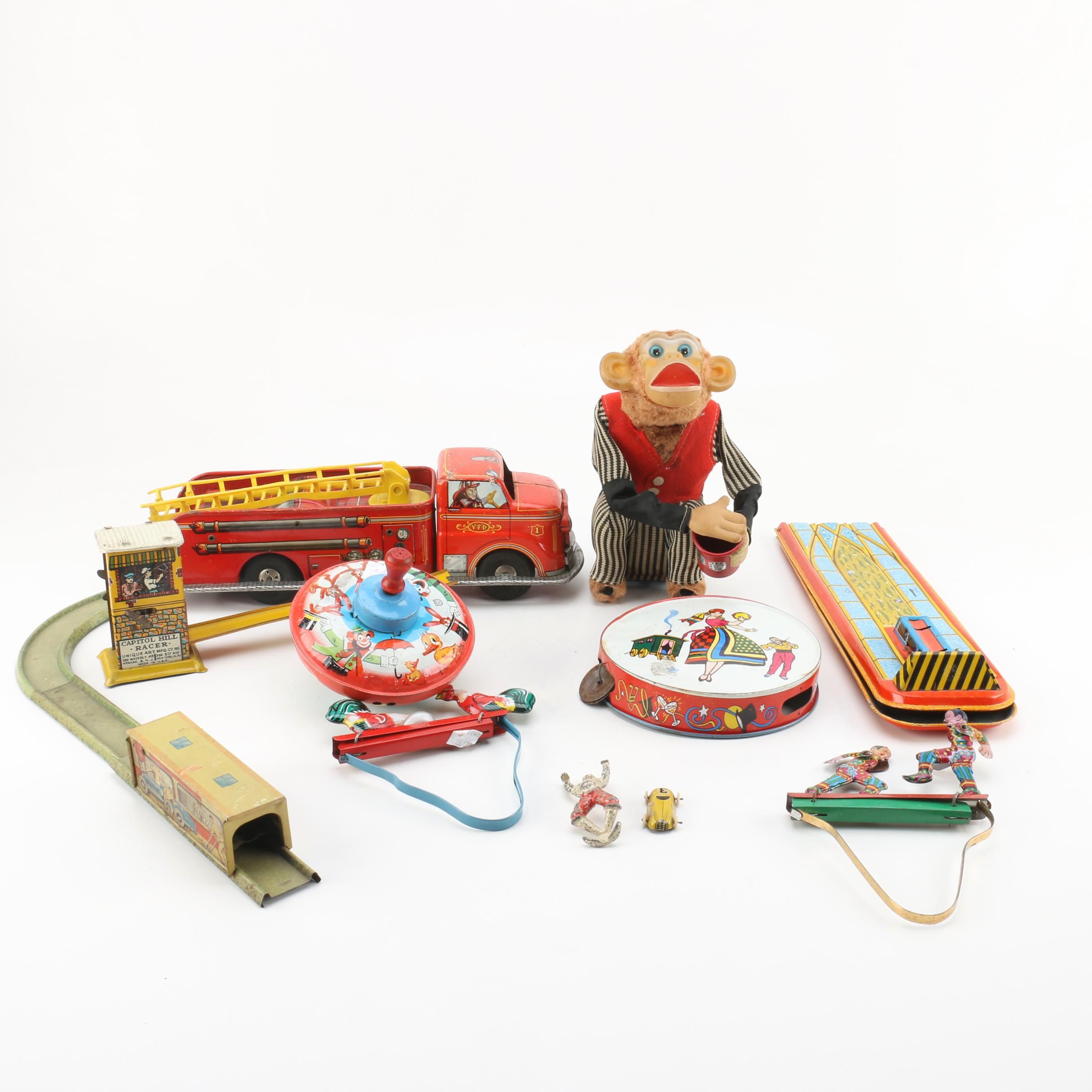 Vintage Cragstan Crapshooting Monkey, Capitol Hill Racer and Other Toys