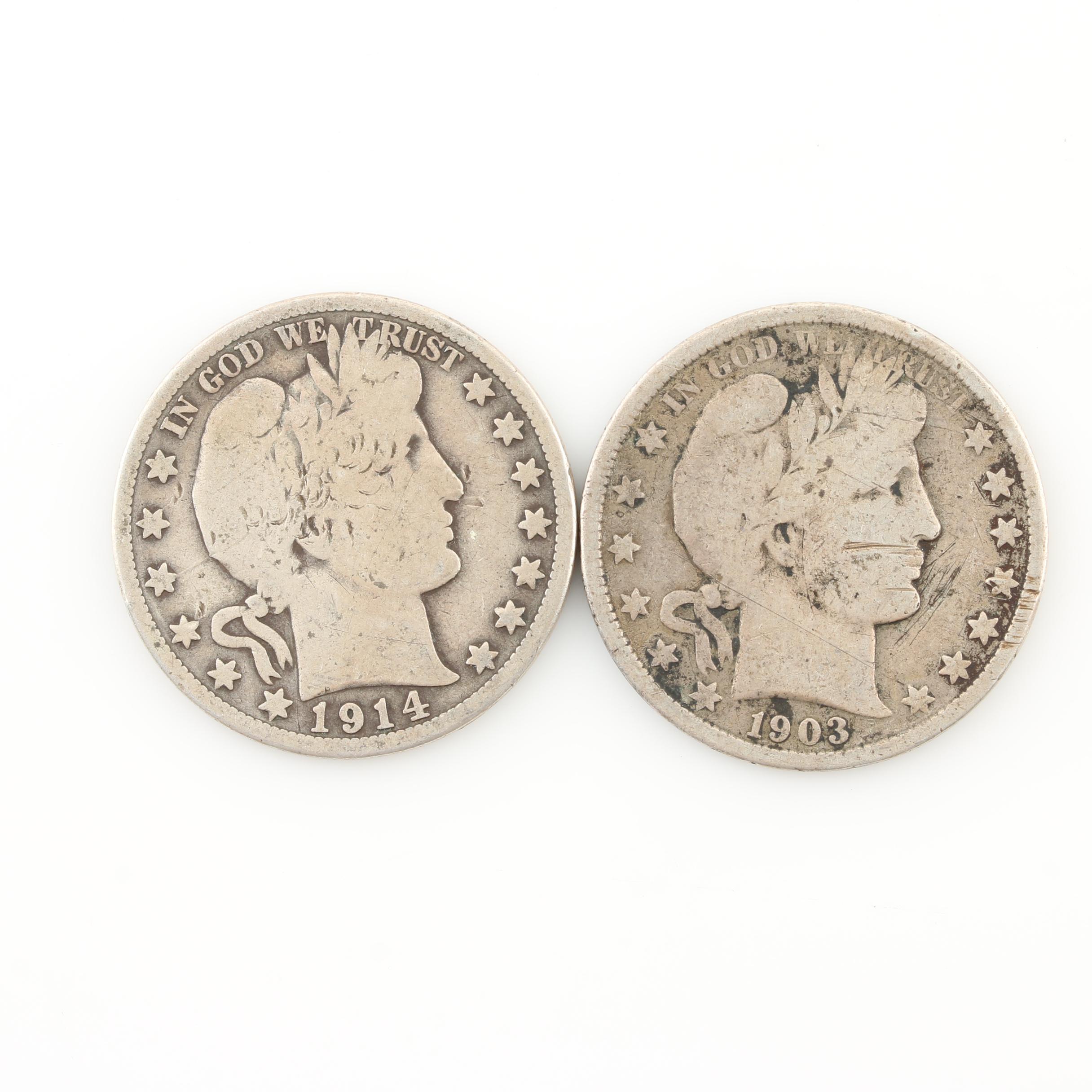 Group of Antique Barber Silver Coins and Walking Liberty Silver Half Dollars