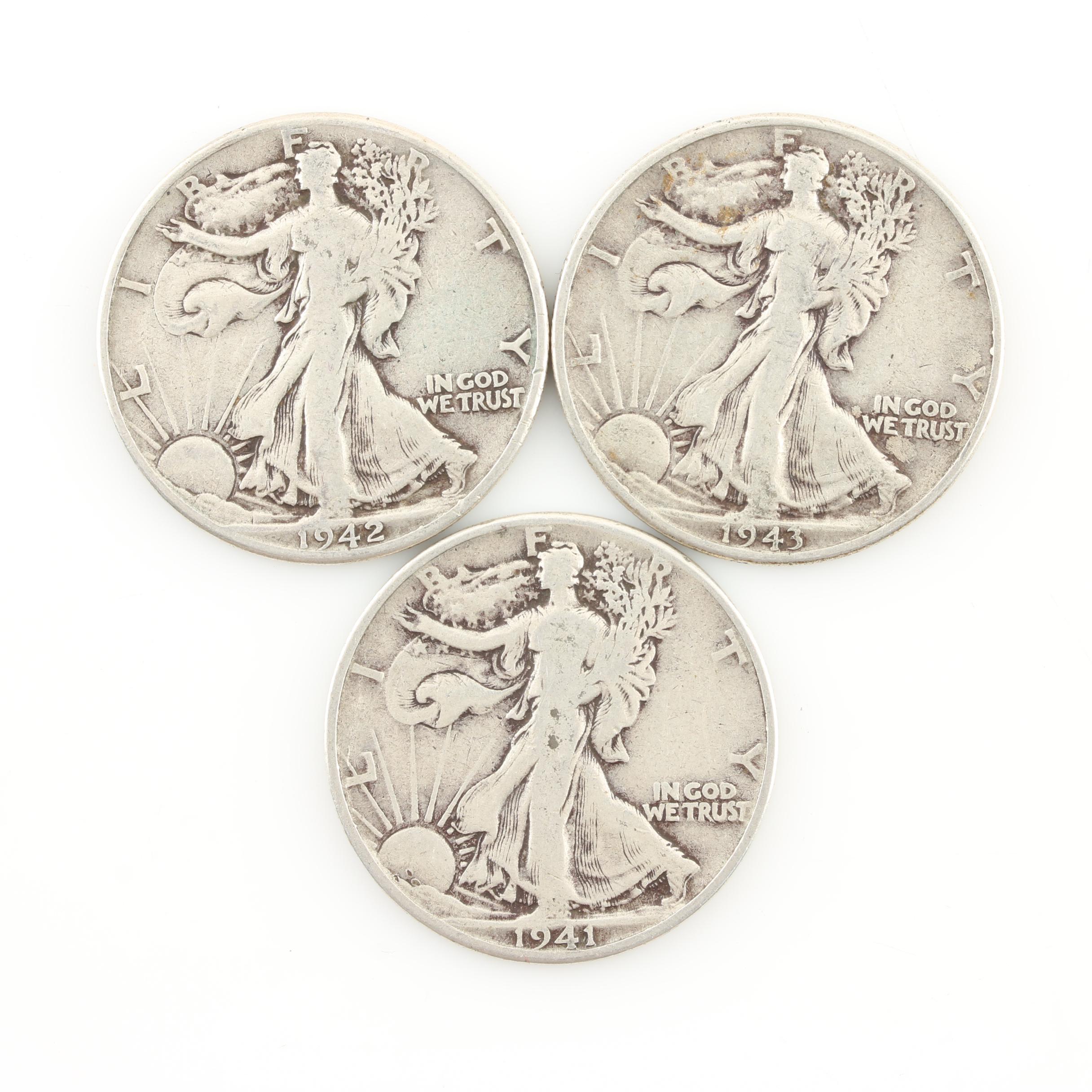 Group of Antique Barber Silver Coins and Walking Liberty Silver Half Dollars