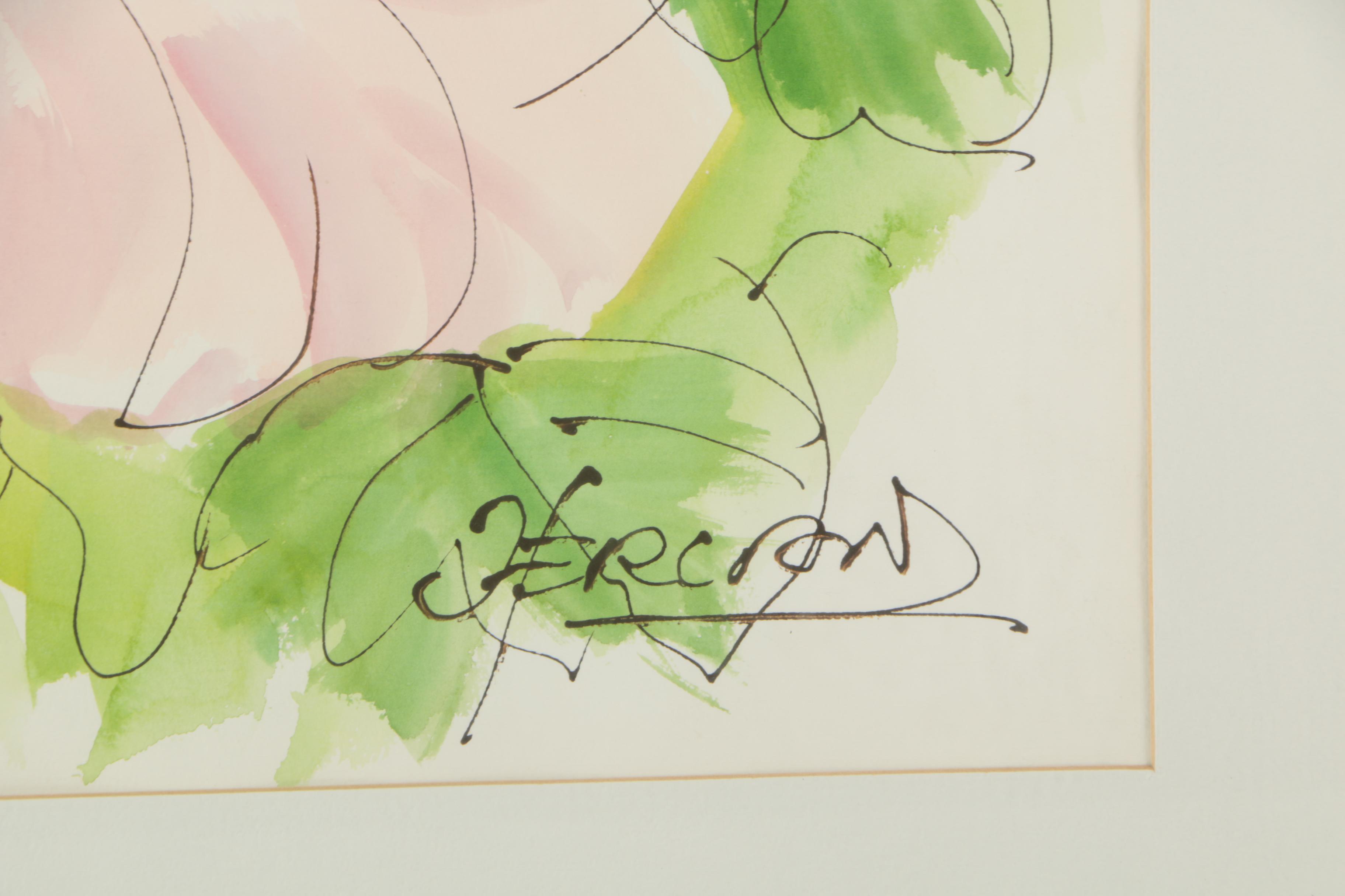 Jack Herland Watercolor Painting of Pink Flowers