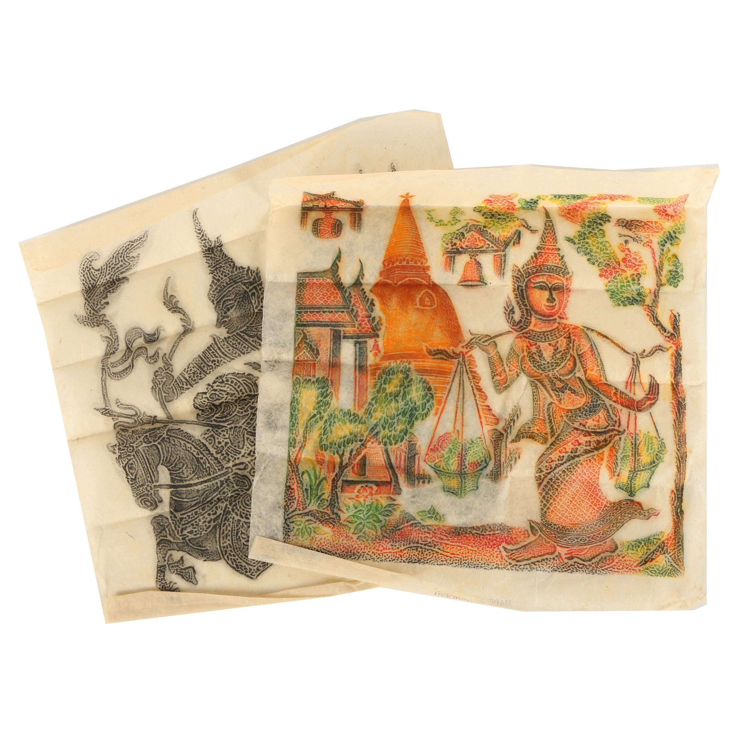 Pair of Thai Relief Prints of "Ramakien" Scenes