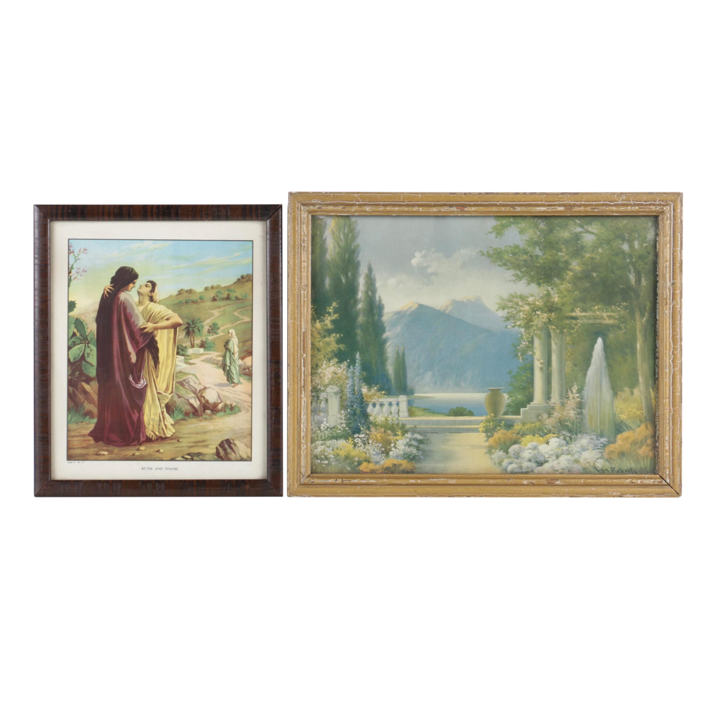 Offset Lithographs on Paper of a Garden and "Ruth and Naomi"
