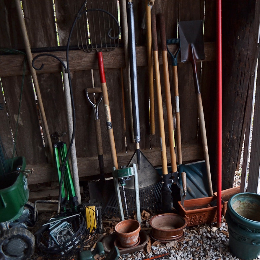 Garden Tools with Ladder and Wheelbarrows