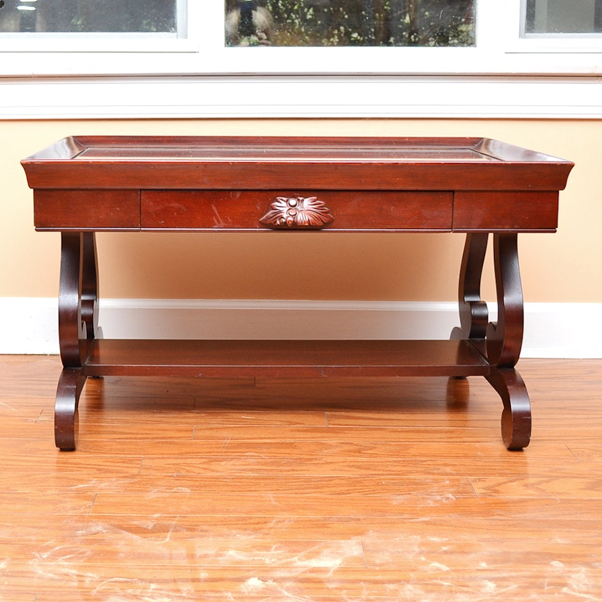 Empire Style Glass Top and Mahogany Side Table