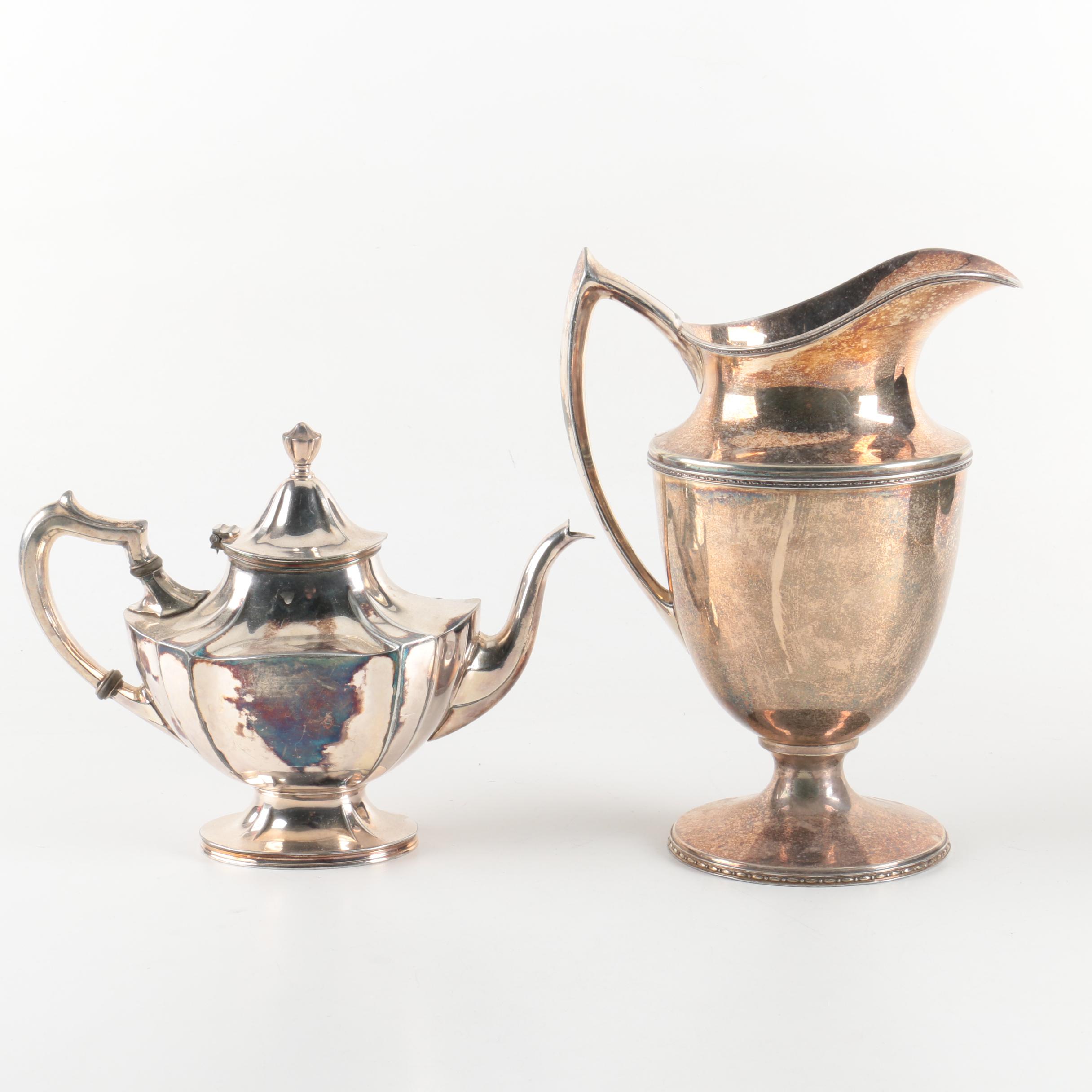 Derby Silver Plate Pitcher and Wallace Silver Plate Coffee Pot