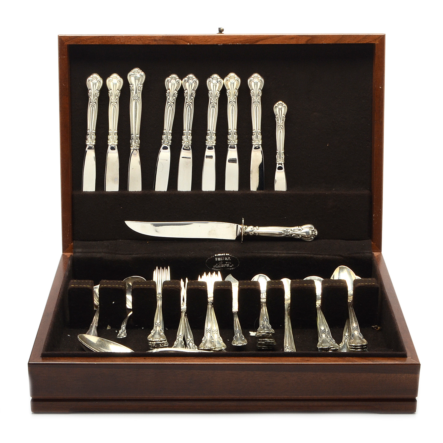 Gorham "Chantilly" Sterling Silver Flatware with Mahogany Storage Chest