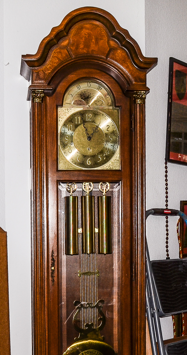 Wooden Grandfather Clock with Moon Phase Dial and USC Pendulum