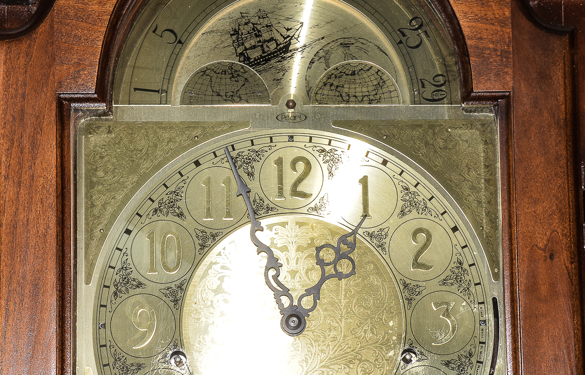 Wooden Grandfather Clock with Moon Phase Dial and USC Pendulum