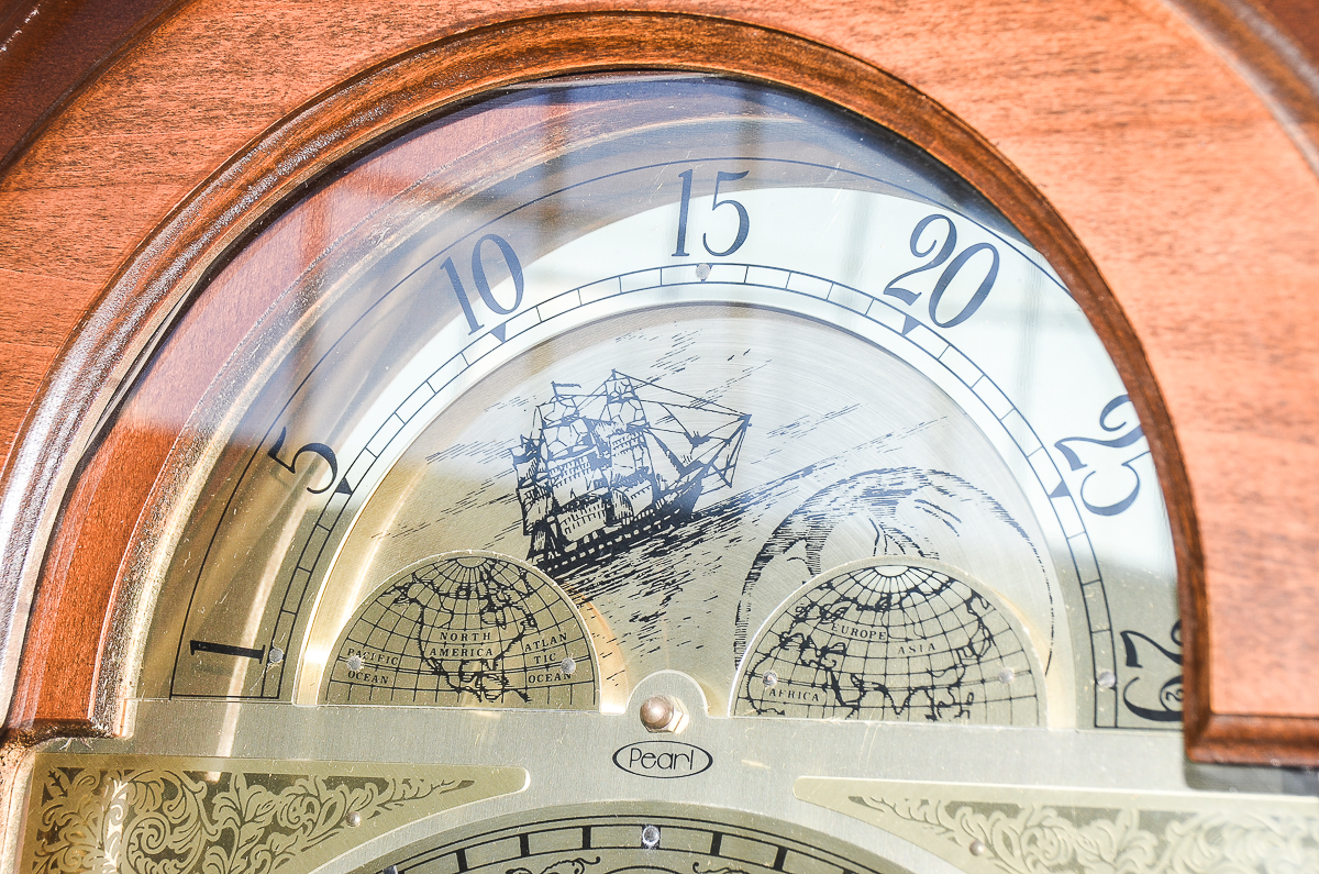 Wooden Grandfather Clock with Moon Phase Dial and USC Pendulum