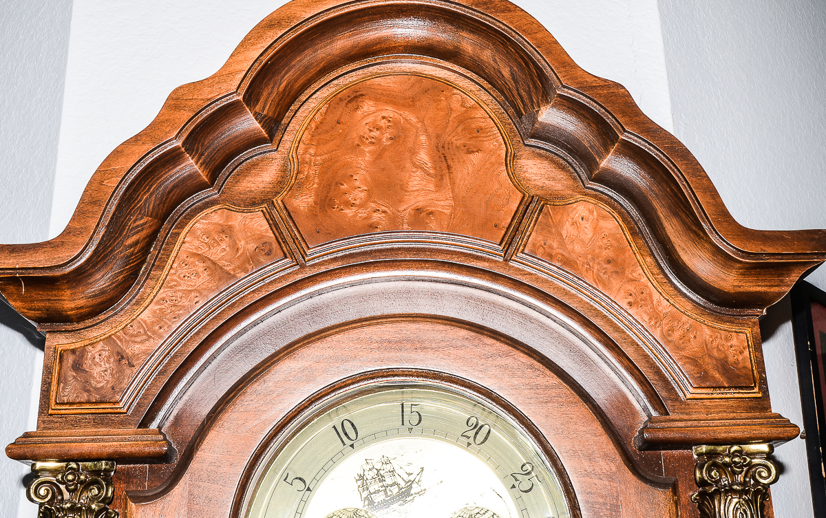 Wooden Grandfather Clock with Moon Phase Dial and USC Pendulum