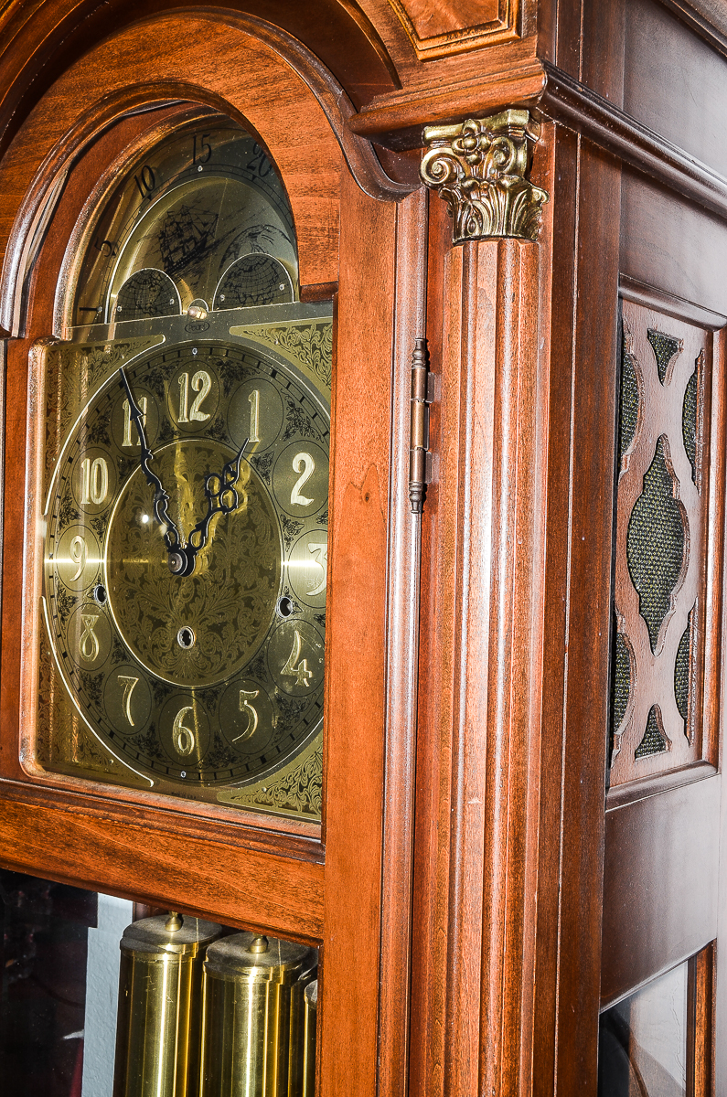 Wooden Grandfather Clock with Moon Phase Dial and USC Pendulum