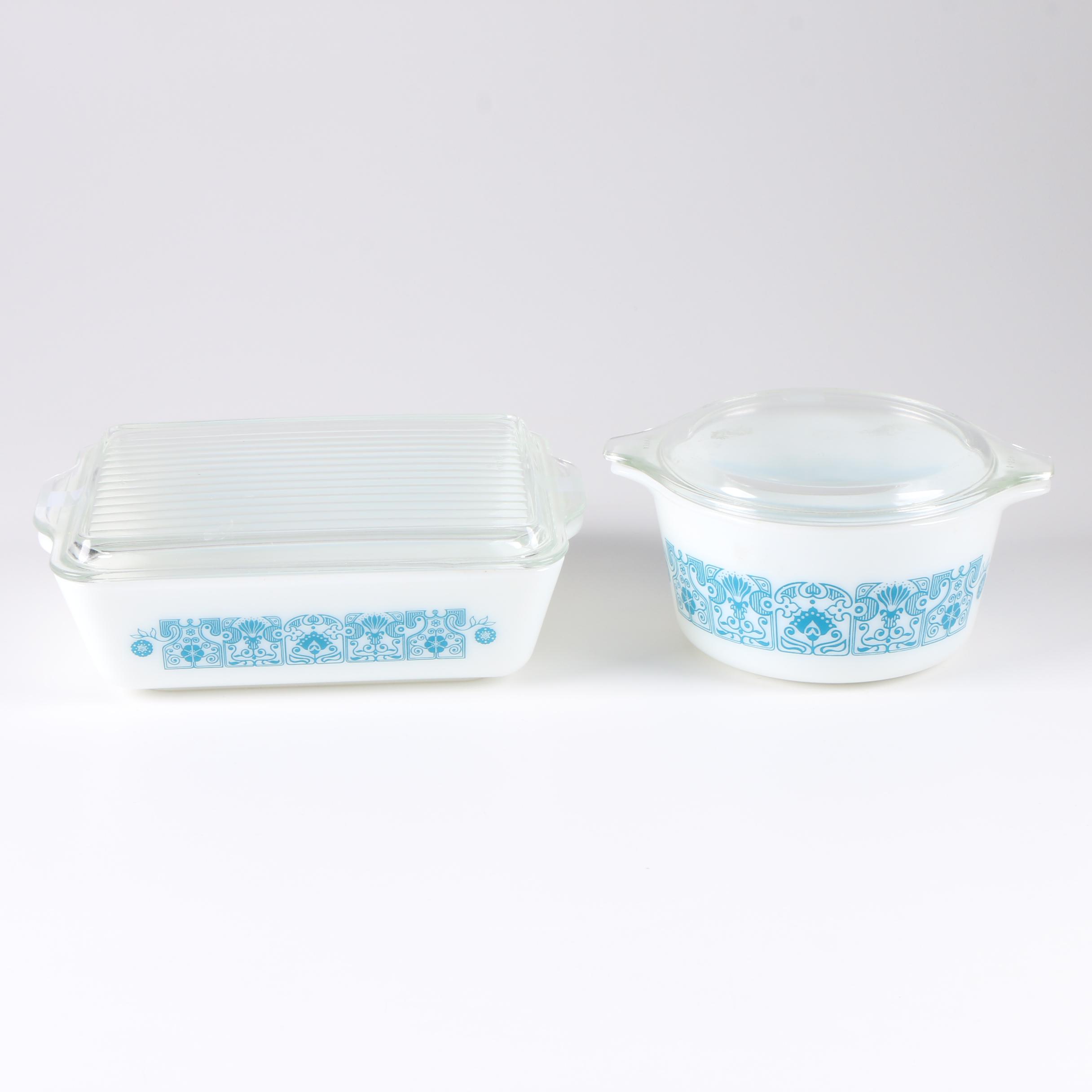 Pyrex "Horizon Blue" Refrigerator Dish and Casserole Dish, Circa 1969-1972