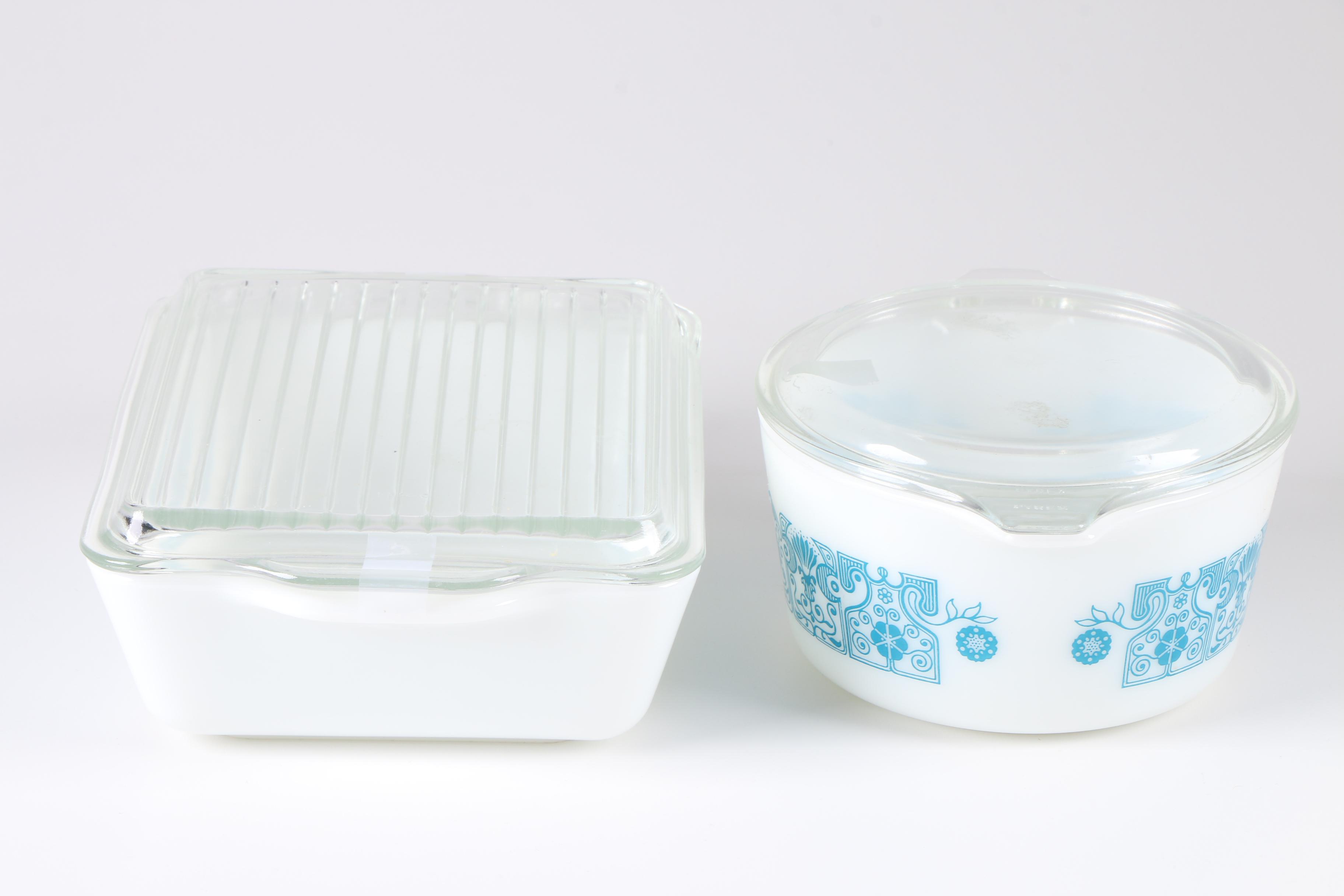 Pyrex "Horizon Blue" Refrigerator Dish and Casserole Dish, Circa 1969-1972
