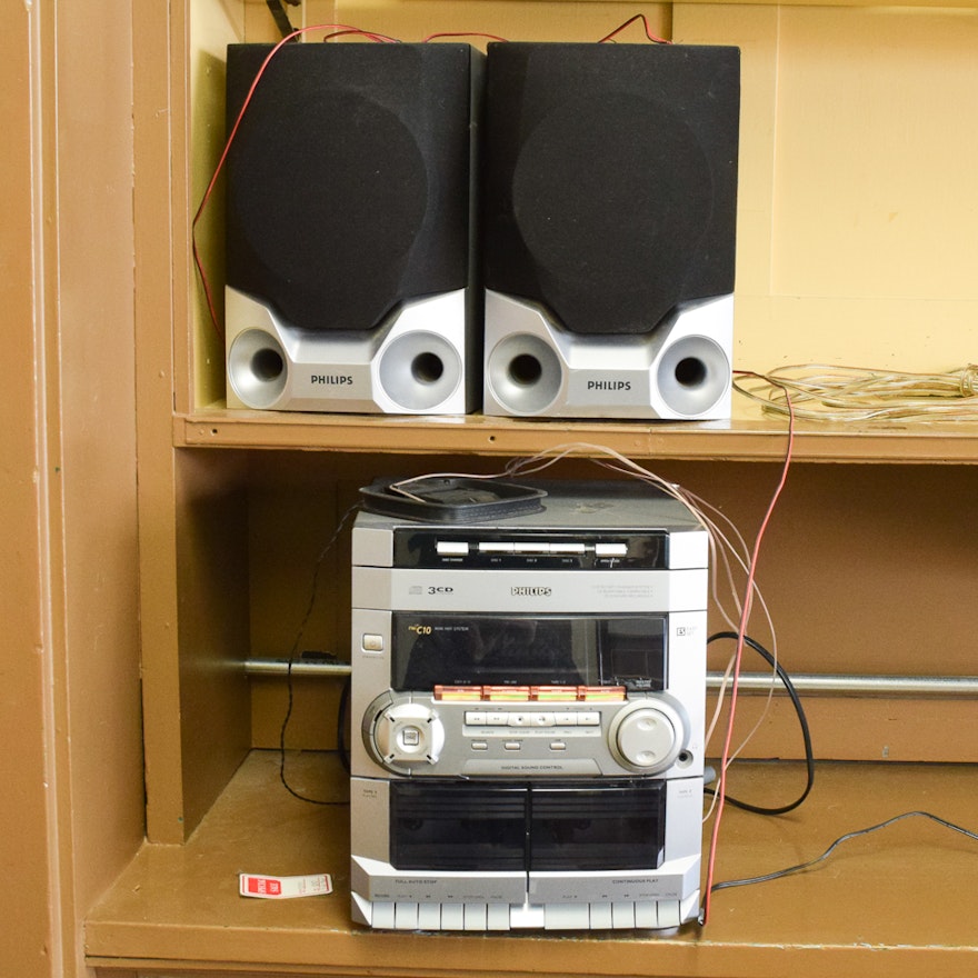 Philips 3 Disc CD Changer and Speakers