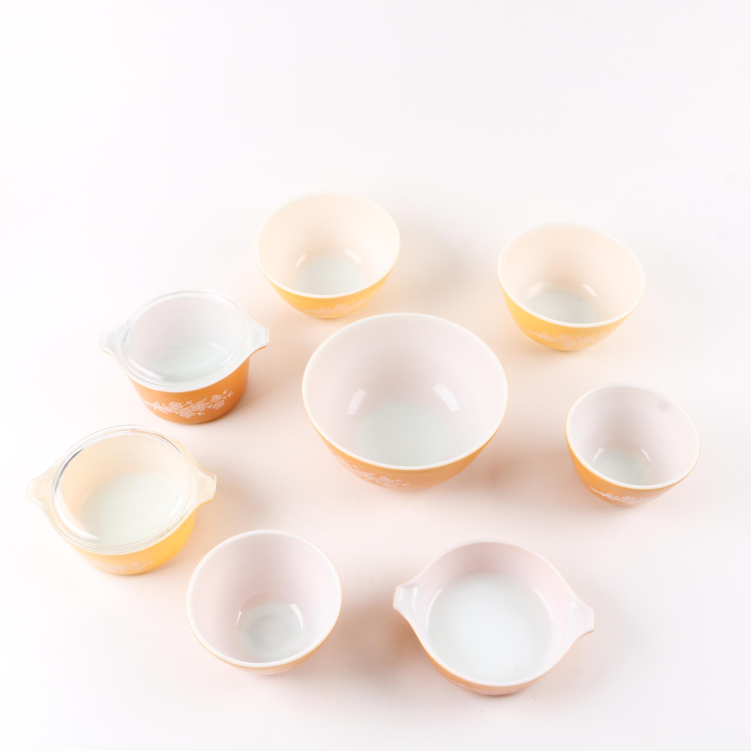 Vintage Pyrex "Butterfly Gold" Mixing Bowls and Baking Dishes 1972-81