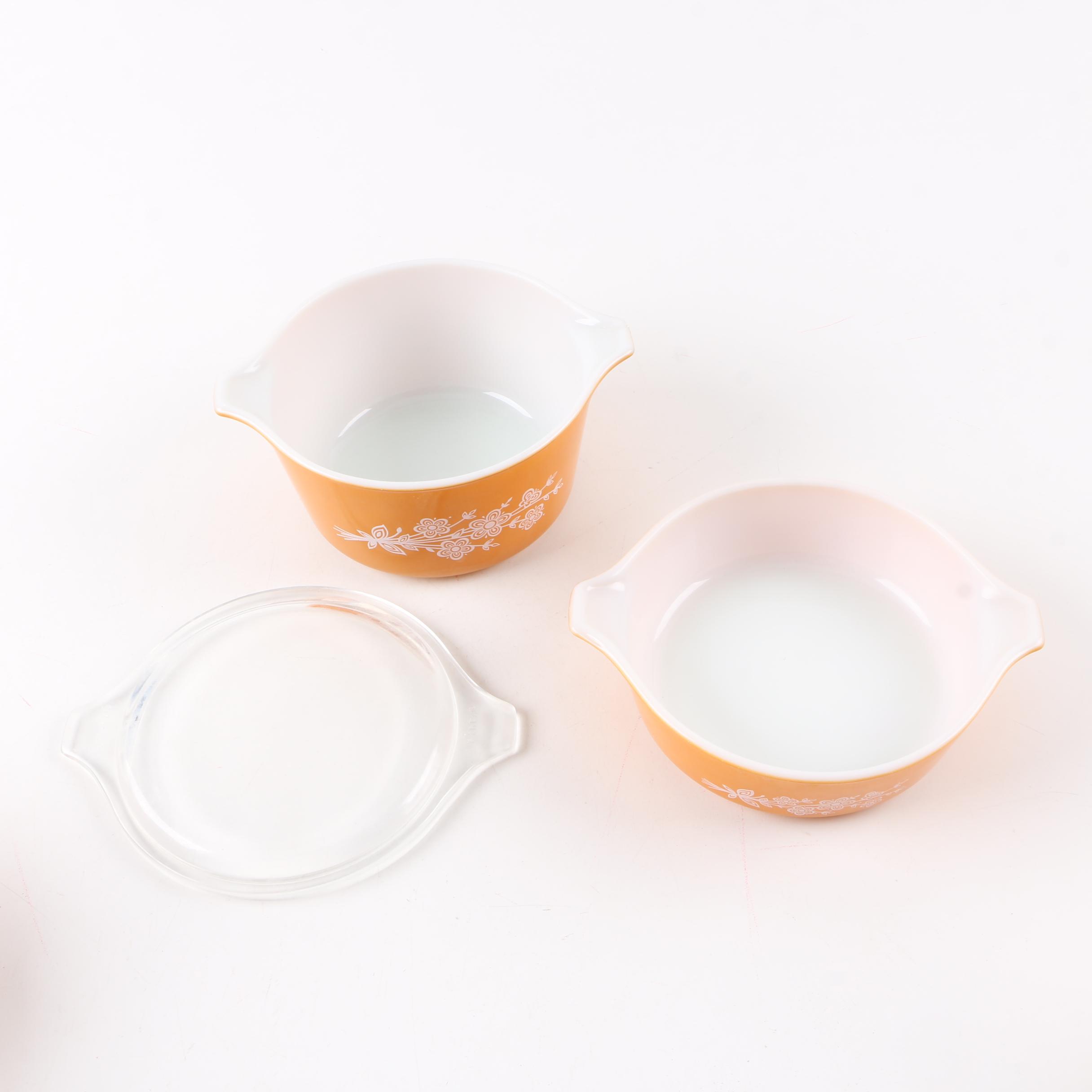 Vintage Pyrex "Butterfly Gold" Mixing Bowls and Baking Dishes 1972-81