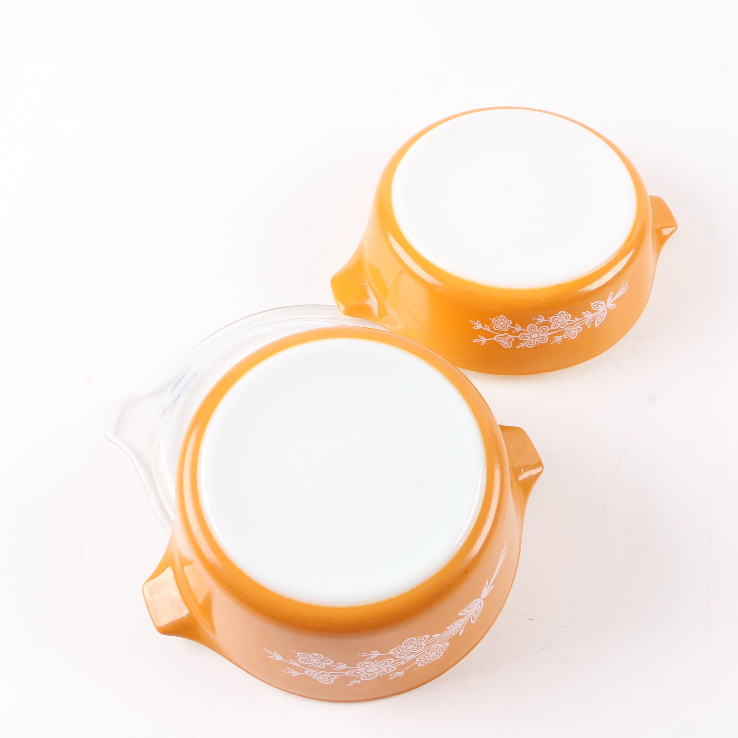 Vintage Pyrex "Butterfly Gold" Mixing Bowls and Baking Dishes 1972-81