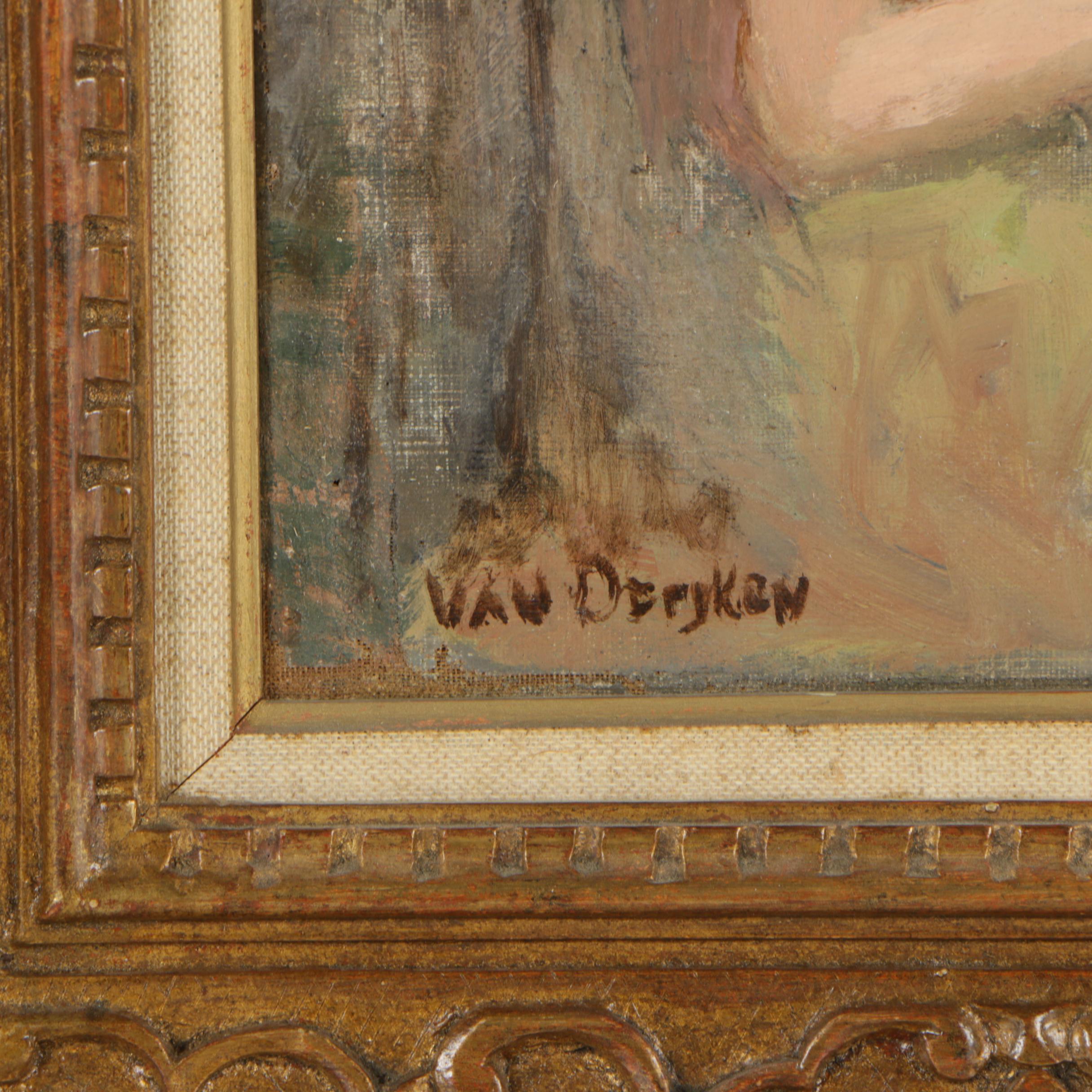 Vintage Oil Painting of Nude Couple with Deer