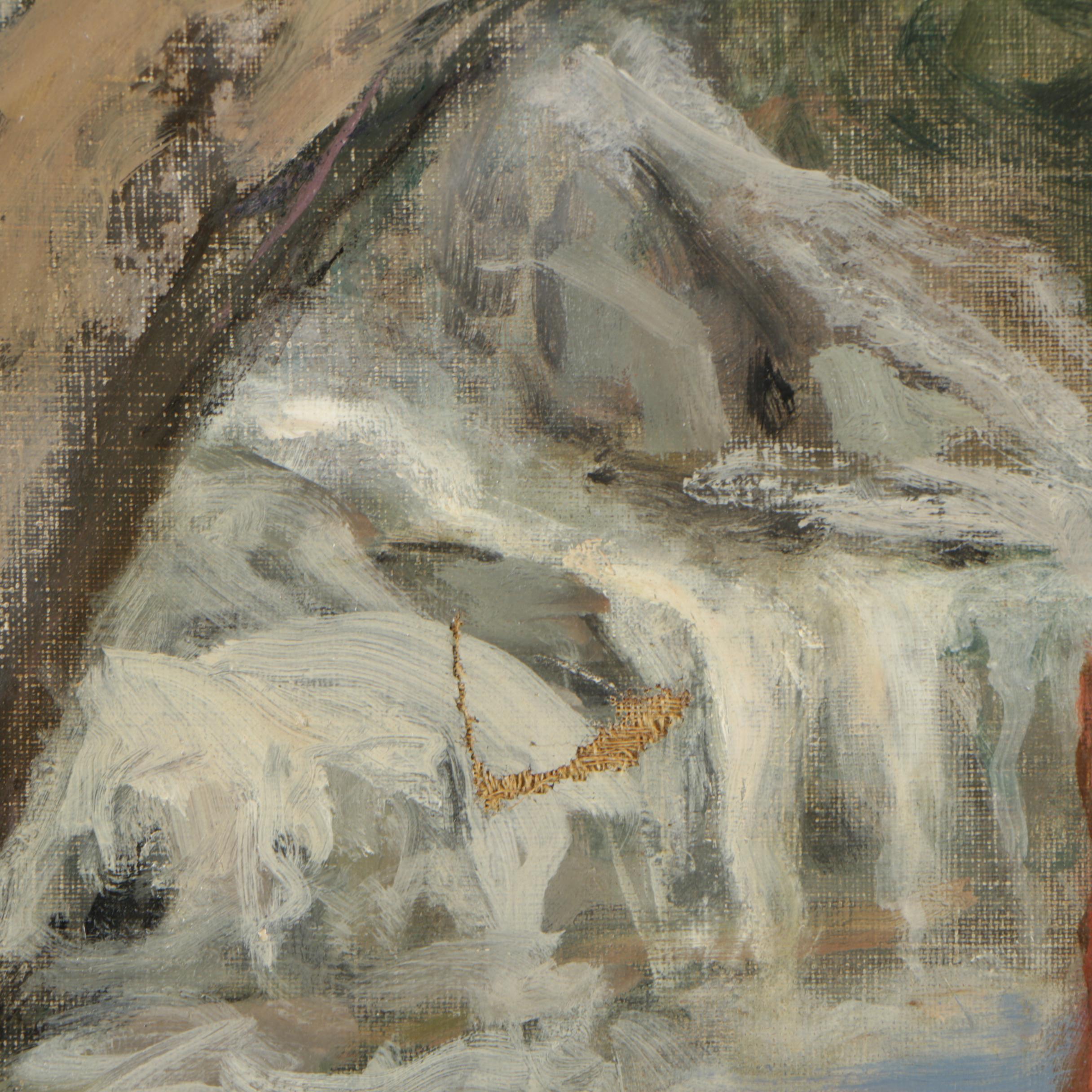 Vintage Oil Painting of Nude Couple with Deer