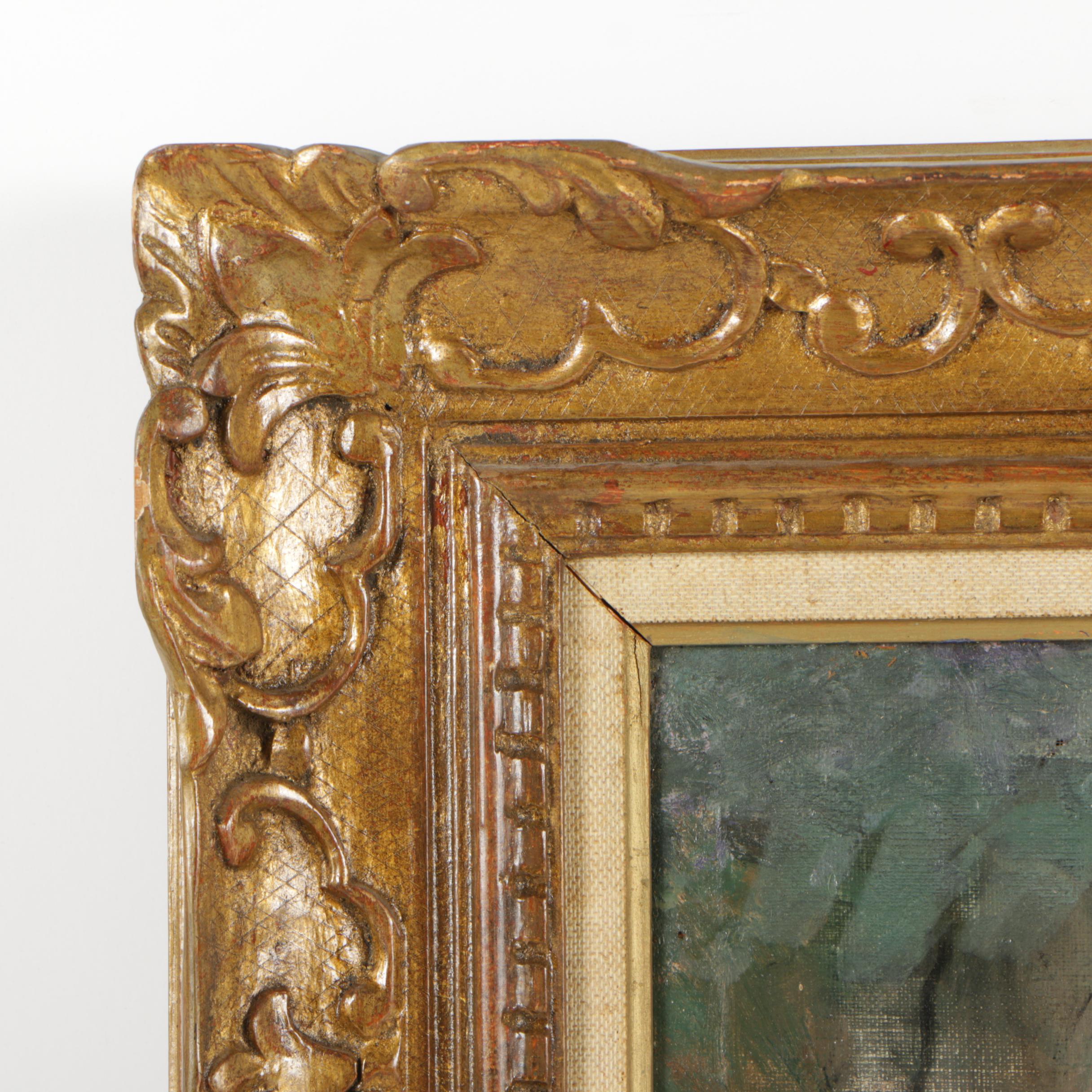 Vintage Oil Painting of Nude Couple with Deer