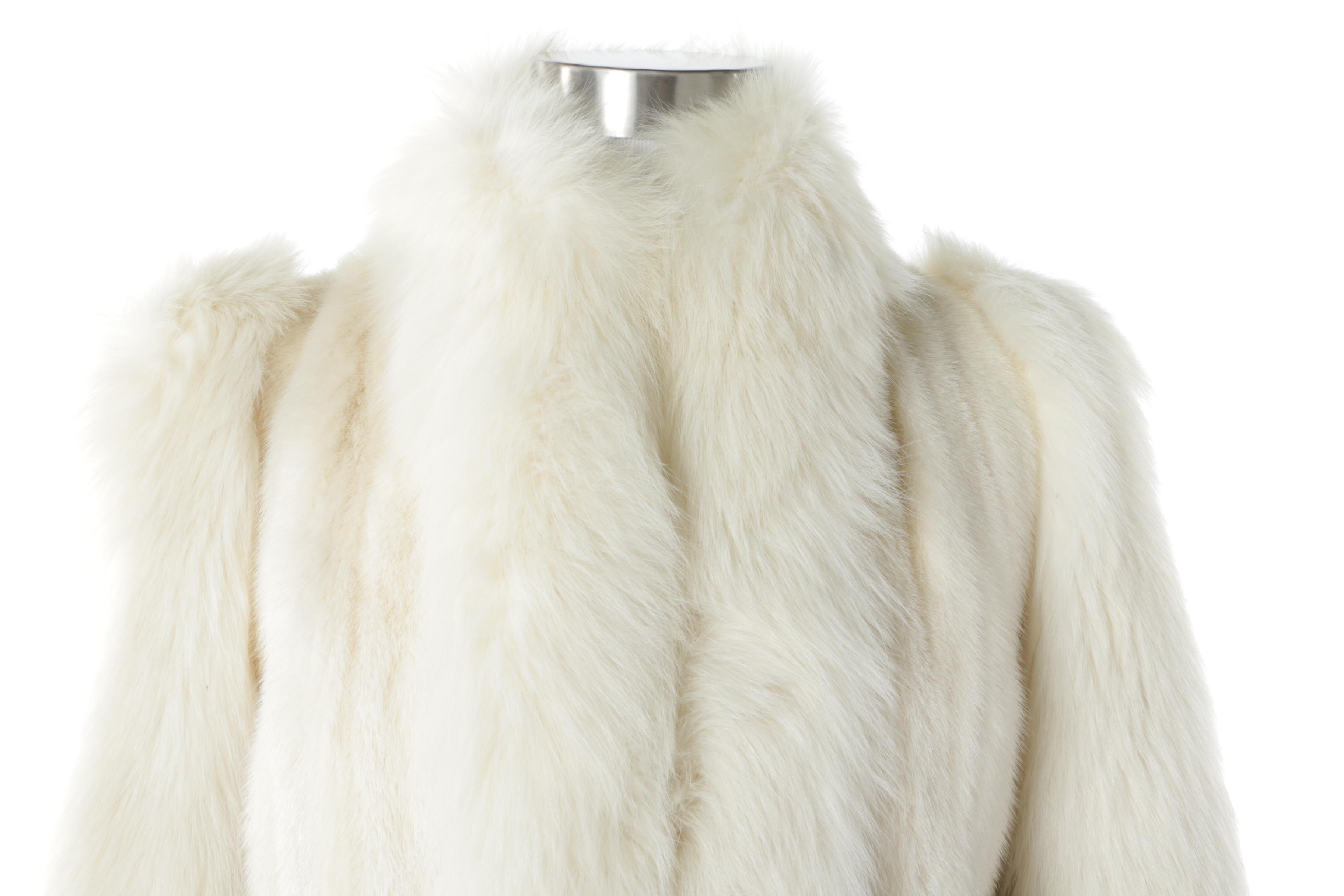 Women's Platinum Mink Fur Coat with White Fox Fur Collar