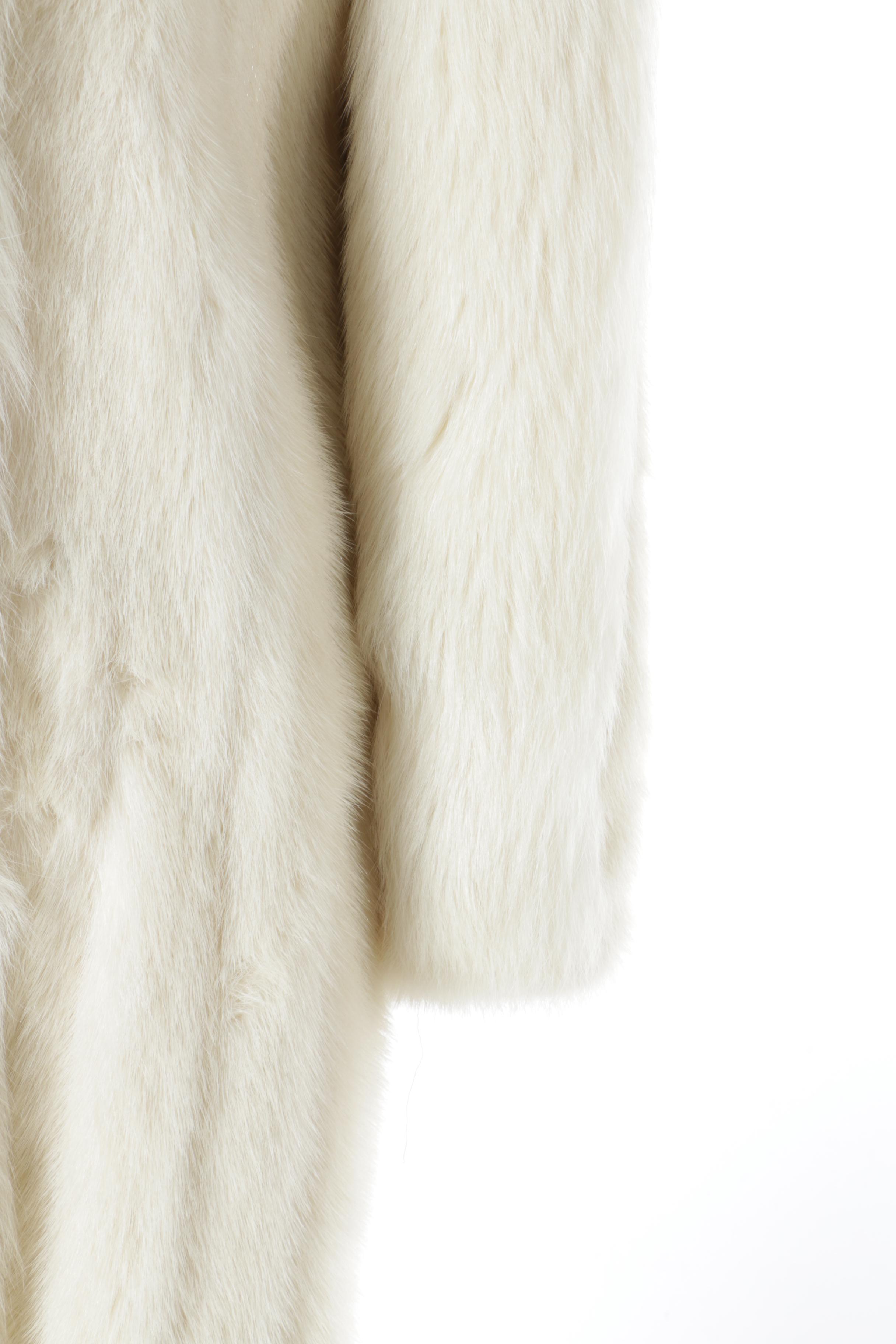 Women's Platinum Mink Fur Coat with White Fox Fur Collar