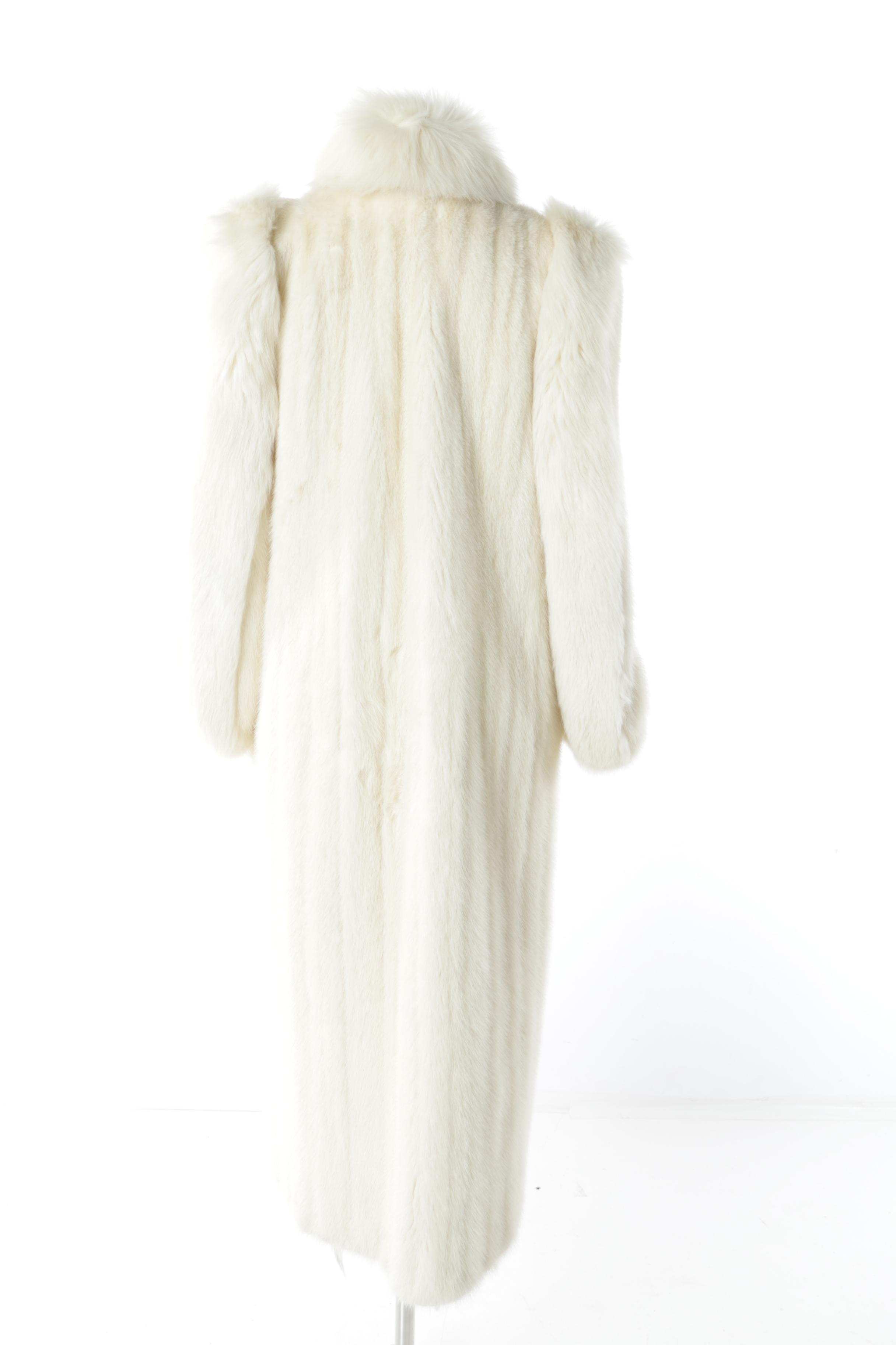 Women's Platinum Mink Fur Coat with White Fox Fur Collar